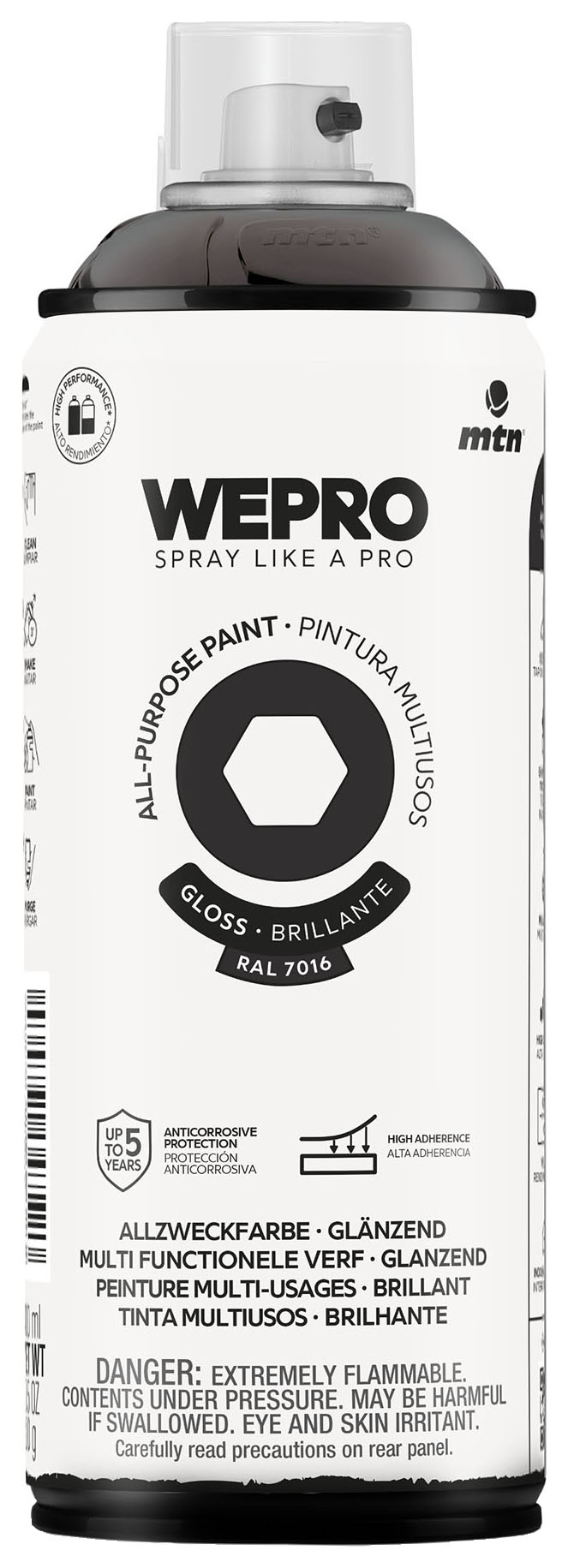 MTN WEPRO All-Purpose Gloss Spray Paint Apolo Grey - 400ml RAL7016