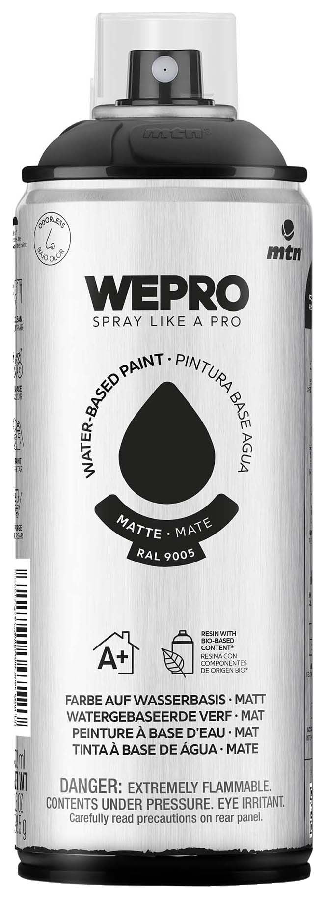 MTN WEPRO Water-Based Matt Spray Paint Cosmos Black - 400ml RAL9005