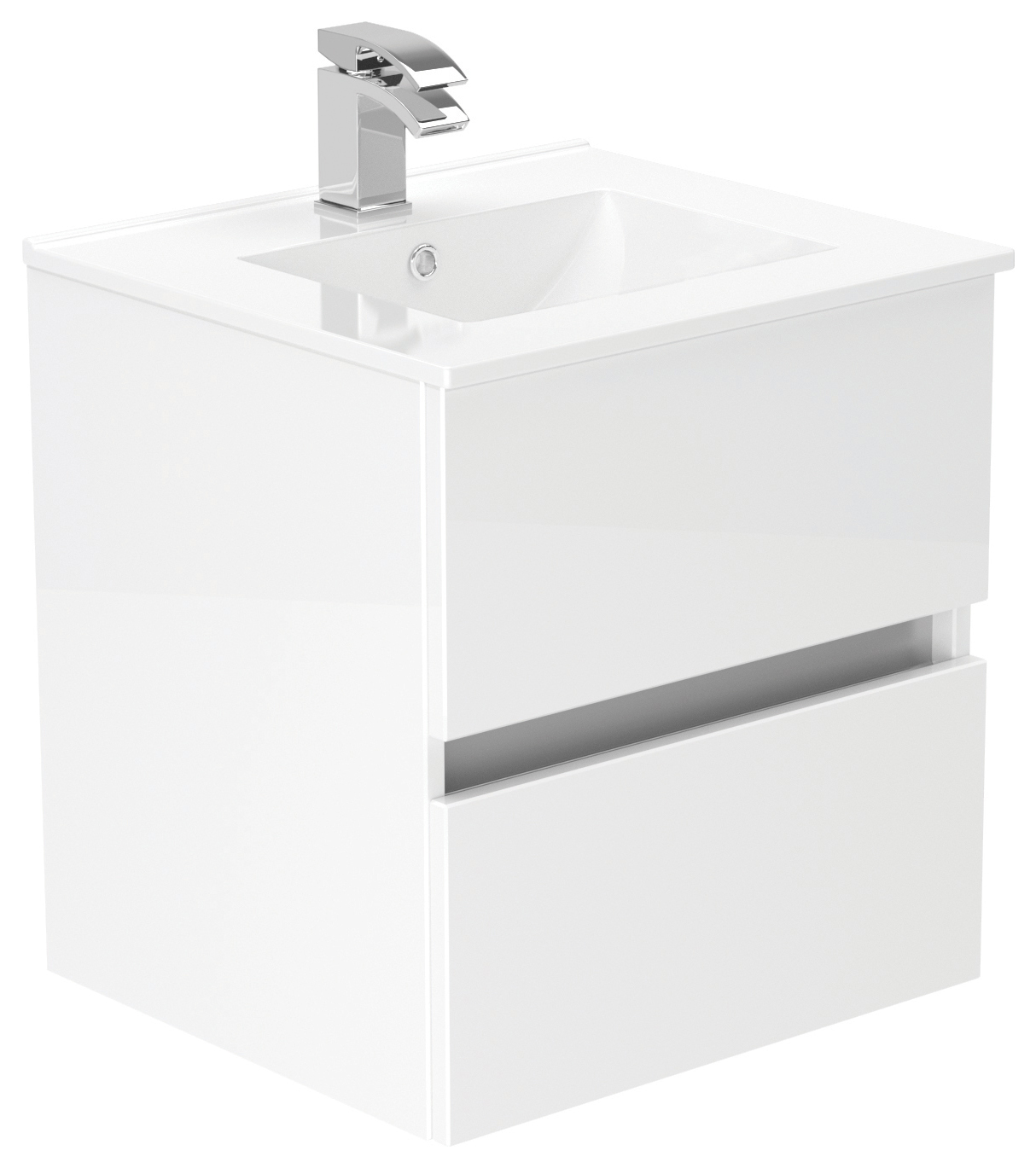 Newland White Basin Suspended Double Drawer Unit - 500mm