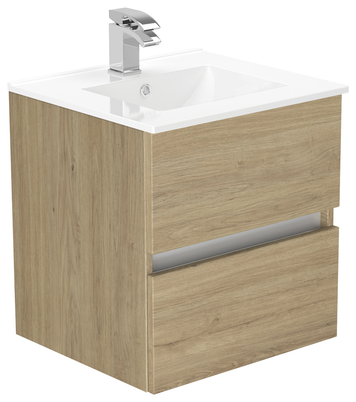 Newland Natural Oak Basin Suspended Double Drawer Unit - 500mm