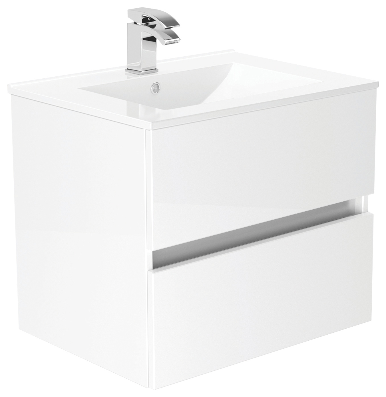 Newland White Basin Suspended Double Drawer Unit - 600mm