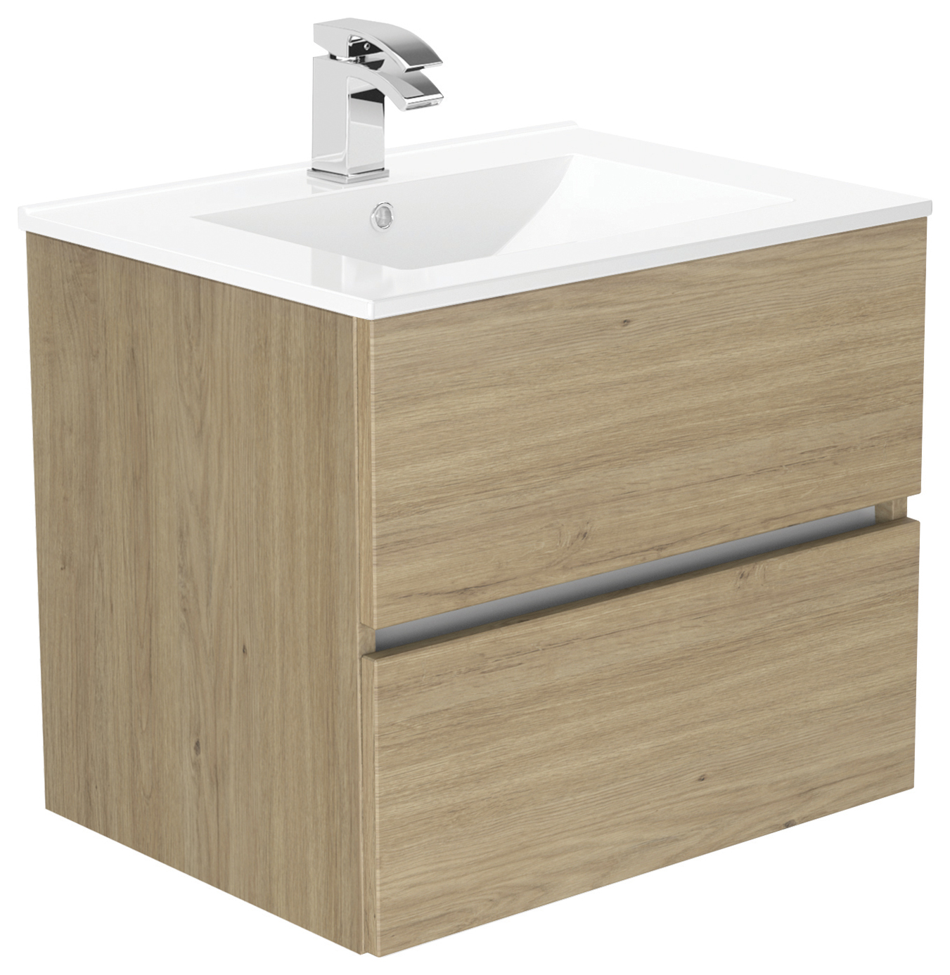 Newland Natural Oak Basin Suspended Double Drawer Unit - 600mm
