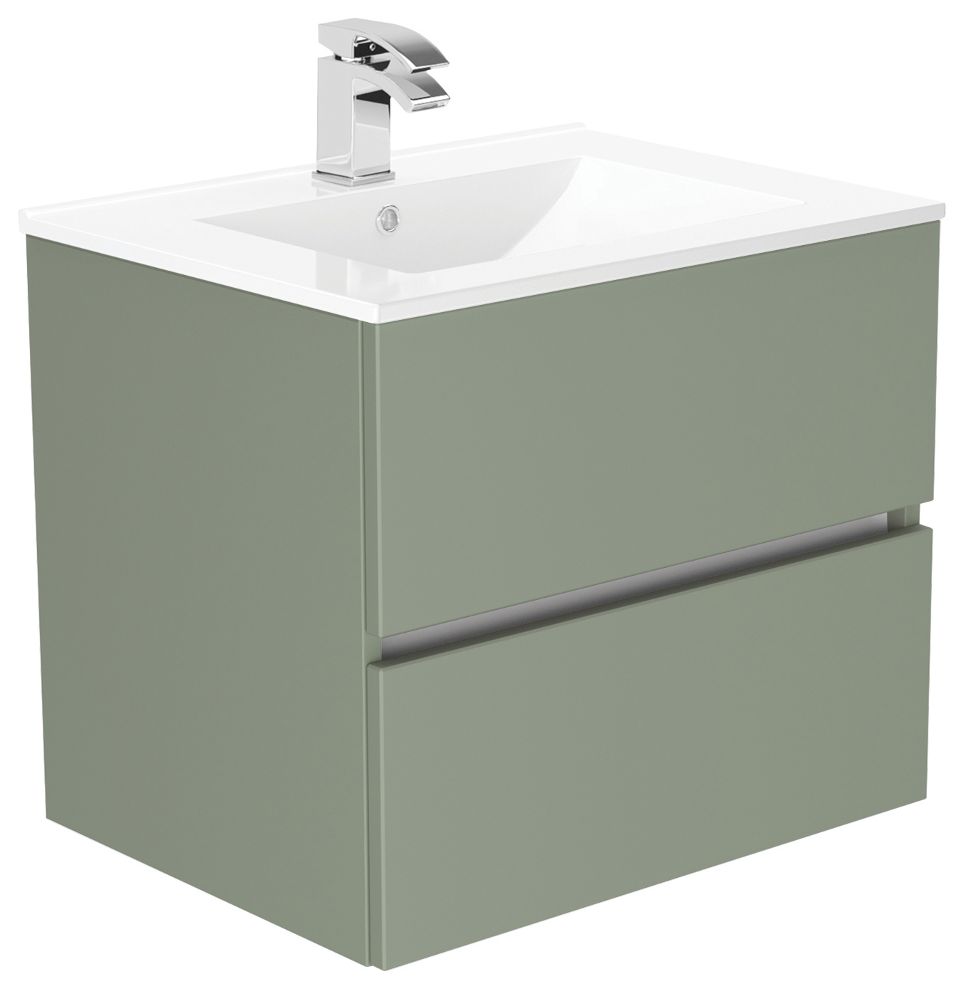 Newland Sage Green Basin Suspended Double Drawer Unit - 600mm