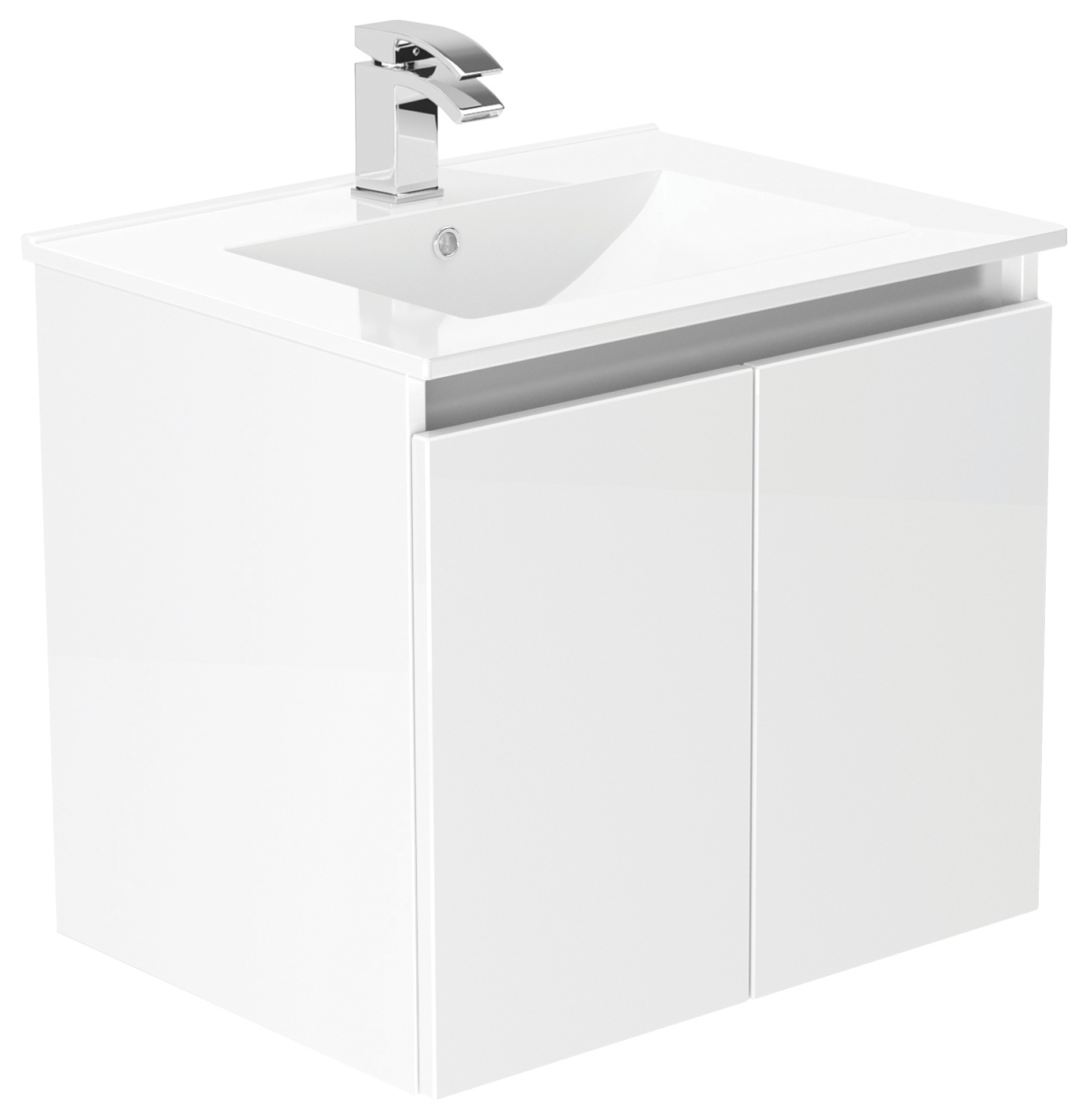 Newland White Basin Suspended Double Door Unit - 600mm