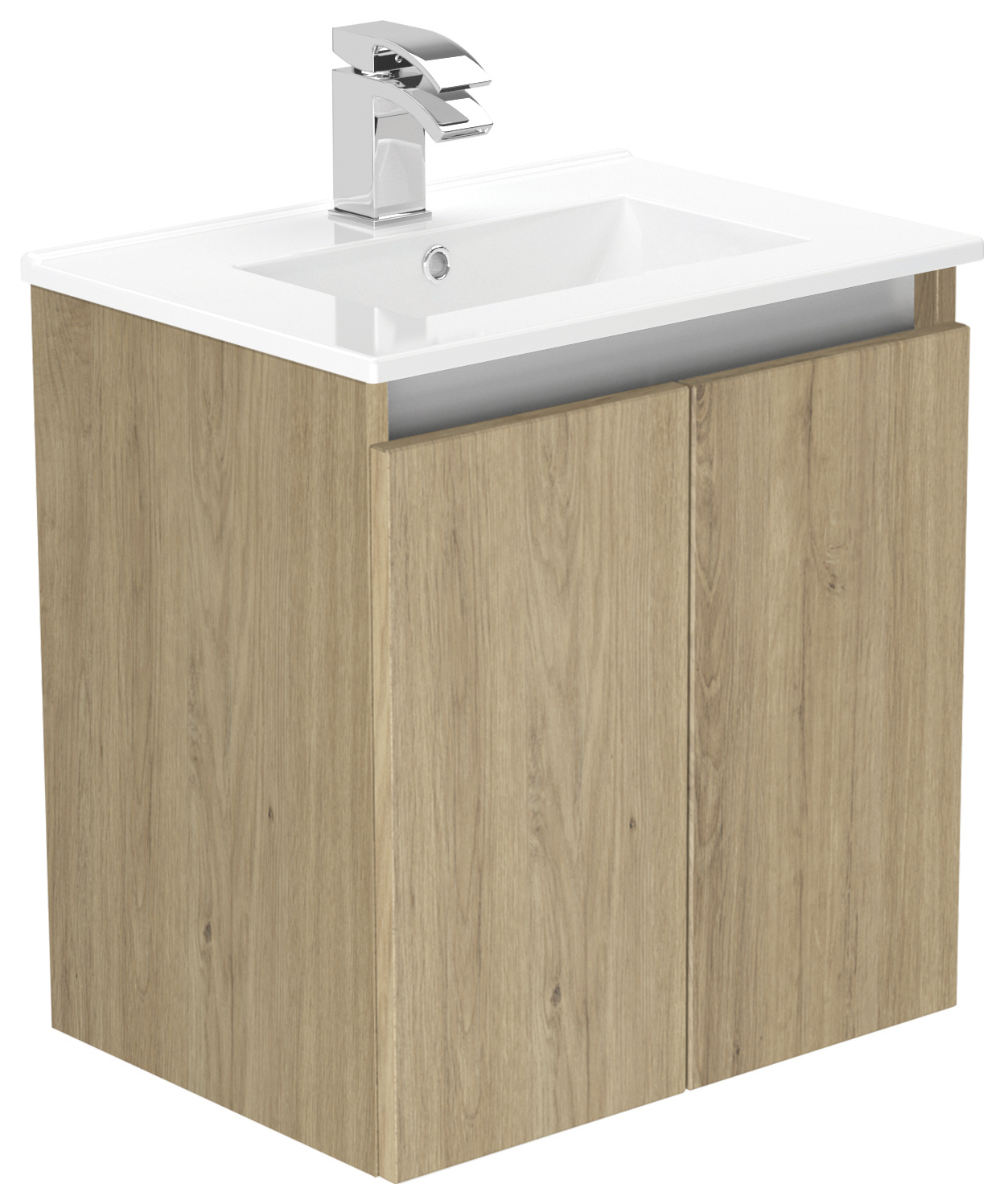 Newland Natural Oak Slimline Basin Suspended Double Door Unit - 500mm