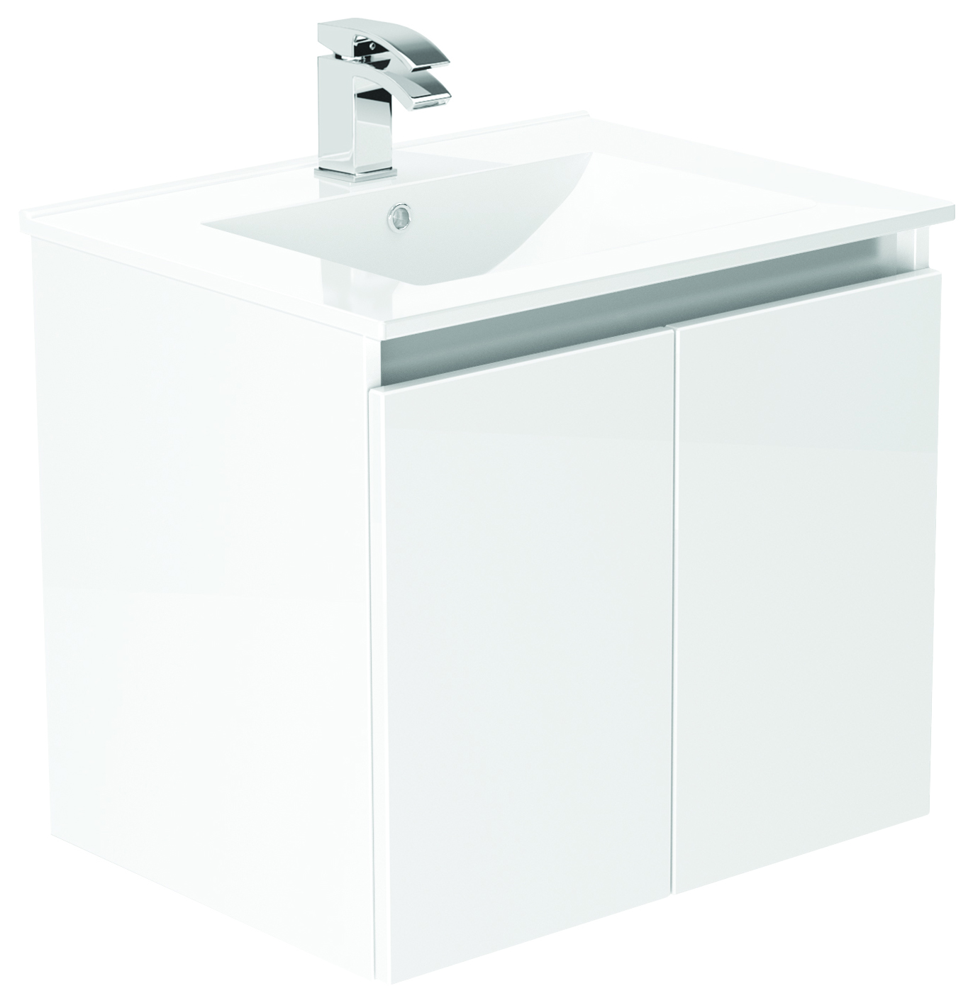 Newland White Slimline Basin Suspended Double Door Unit - 600mm