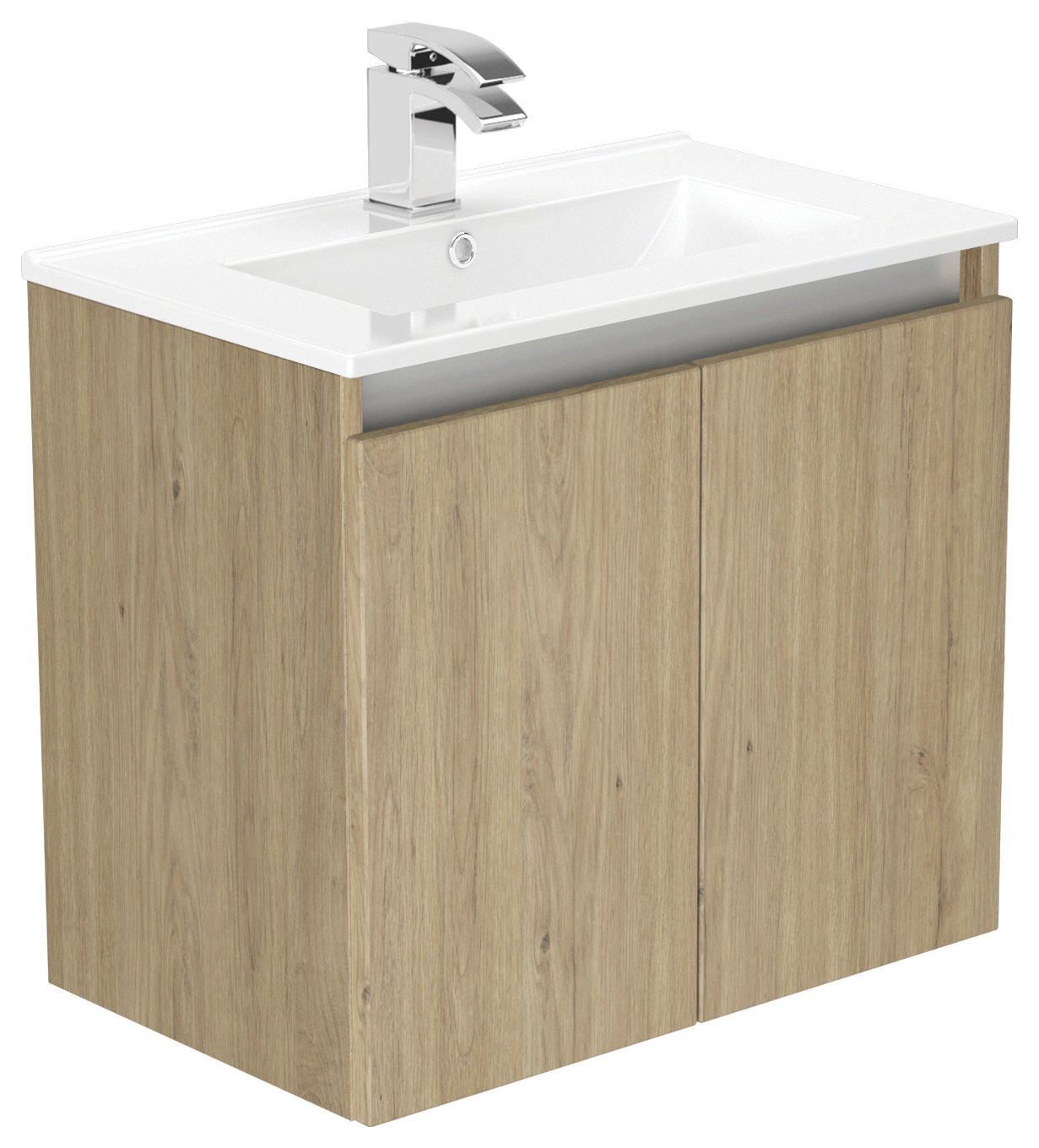 Newland Natural Oak Slimline Basin Suspended Double Door Unit - 600mm