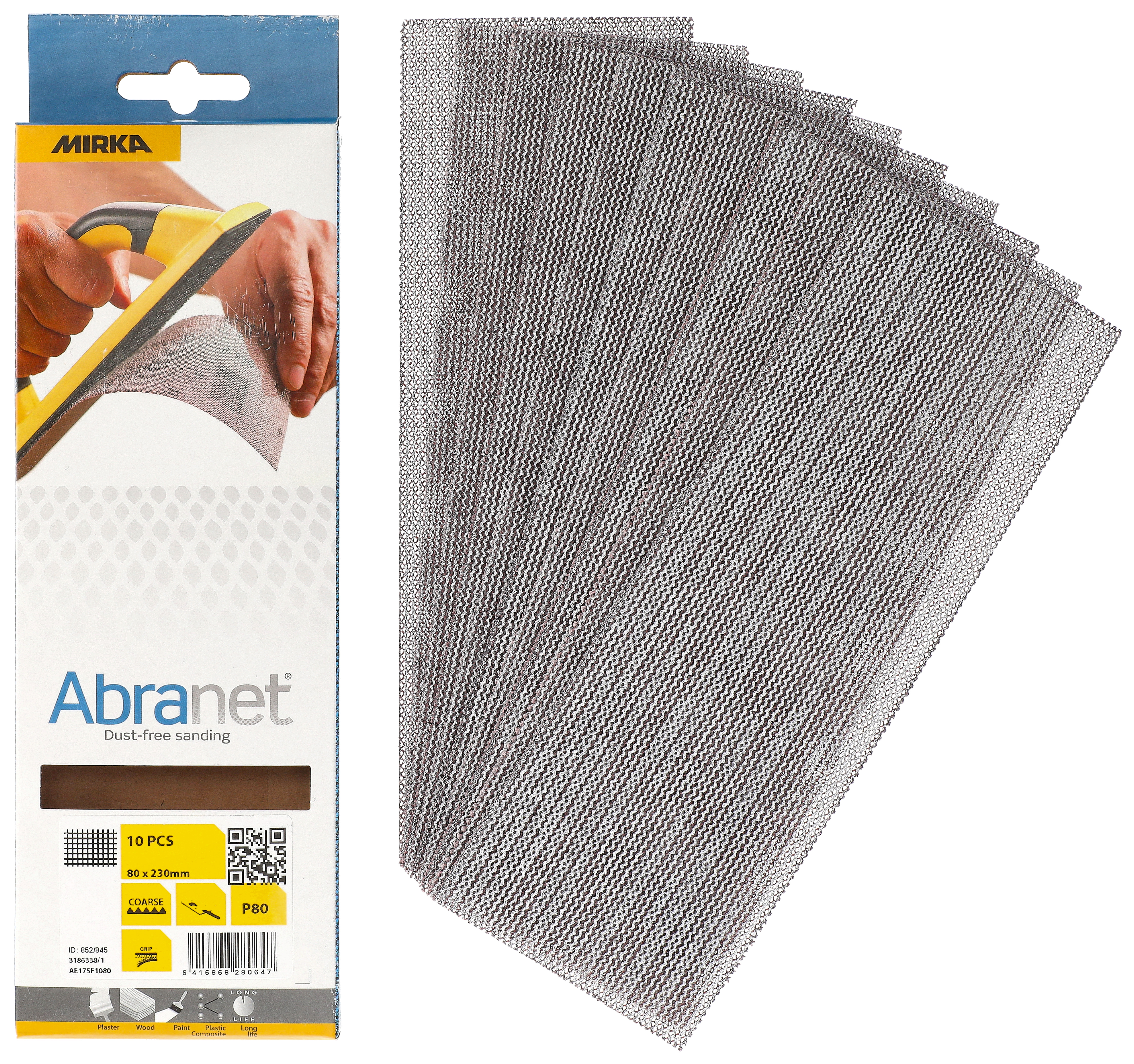 Mirka Abranet 80x230mm Grip P80 Sanding Sheets - Pack of 10