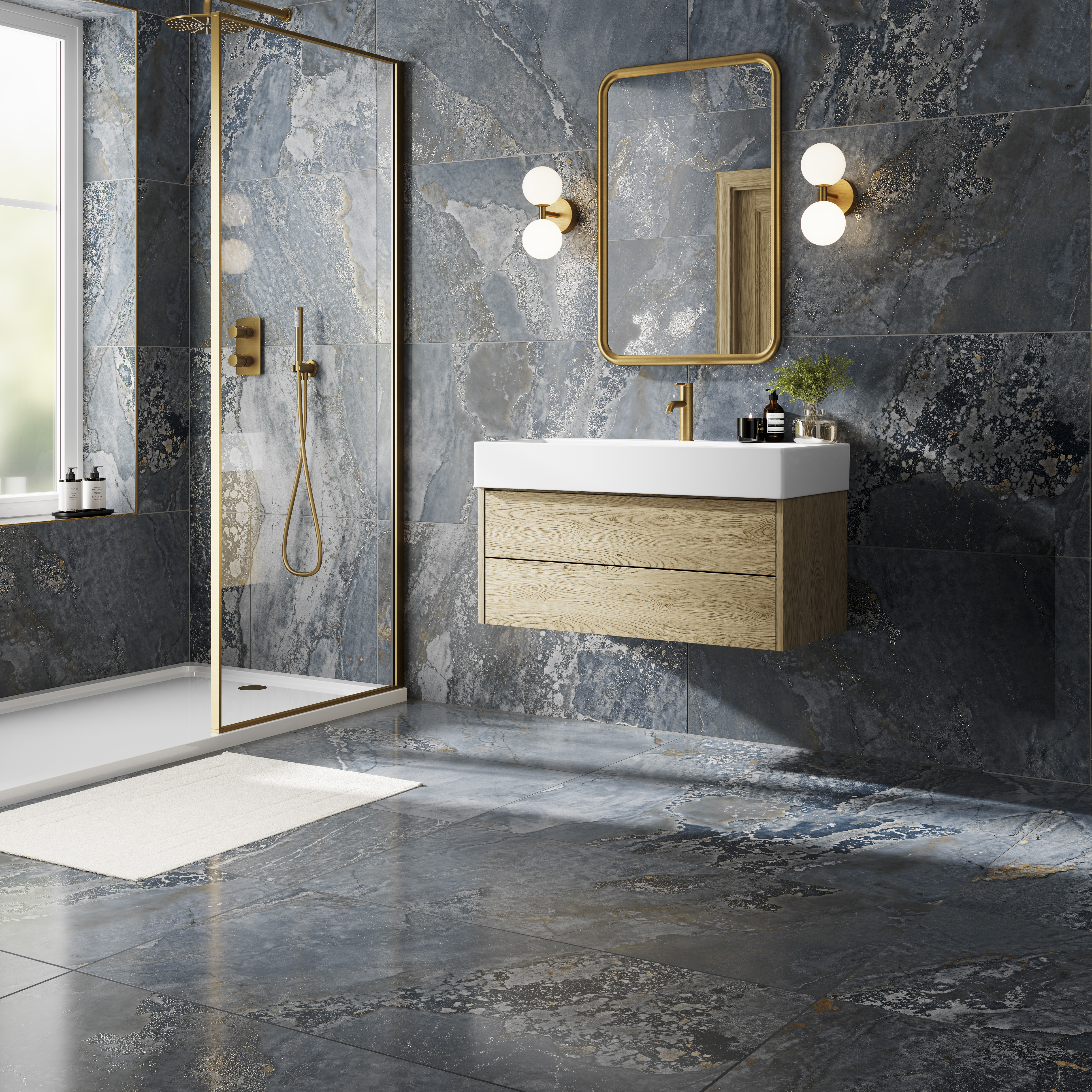 Wickes Boutique Phoenix Blue Semi-Polished Porcelain Wall & Floor Tile - 1198 x 598mm