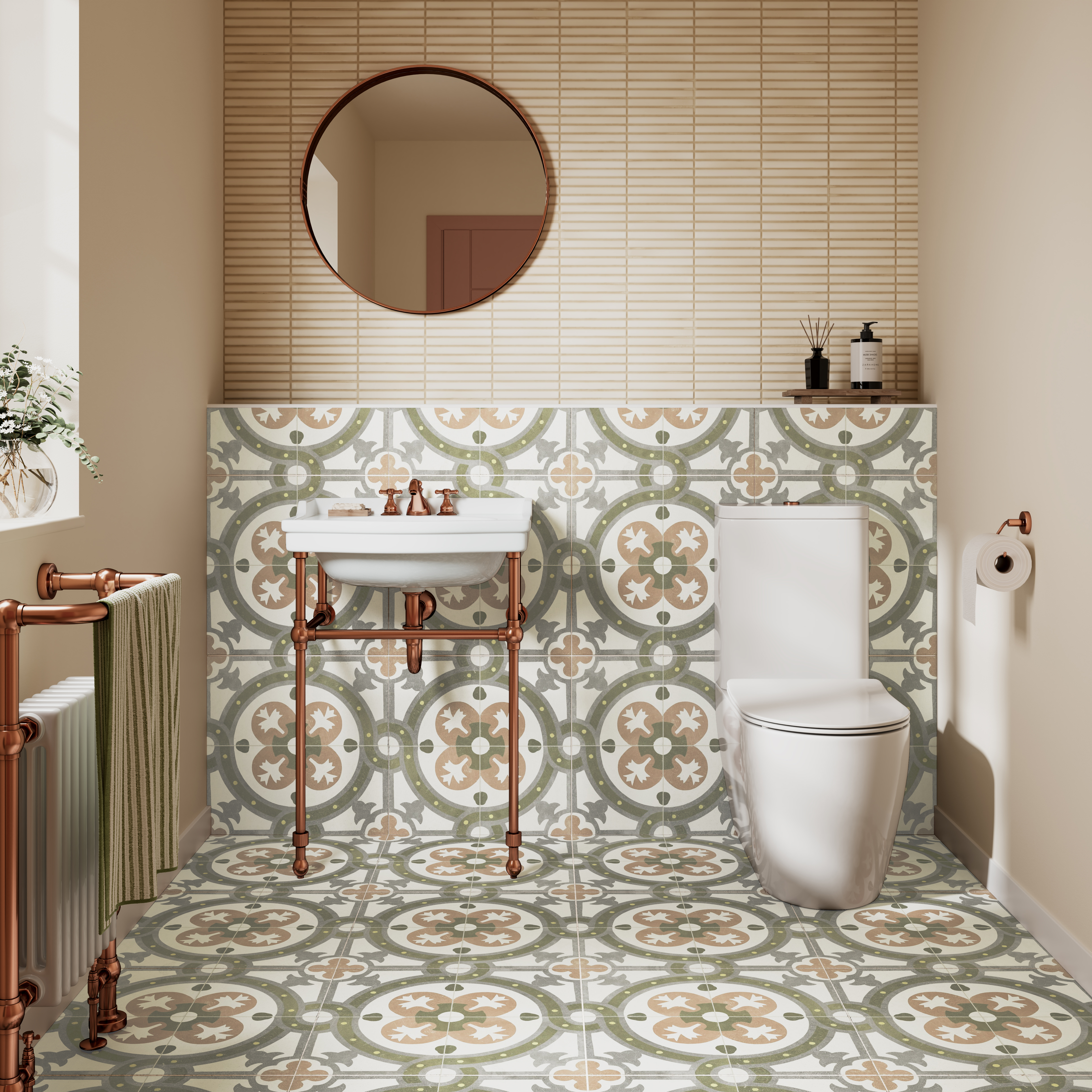 Wickes Boutique Zion Sage Matt Vitrified Ceramic Wall & Floor Tile - 450 x 450mm