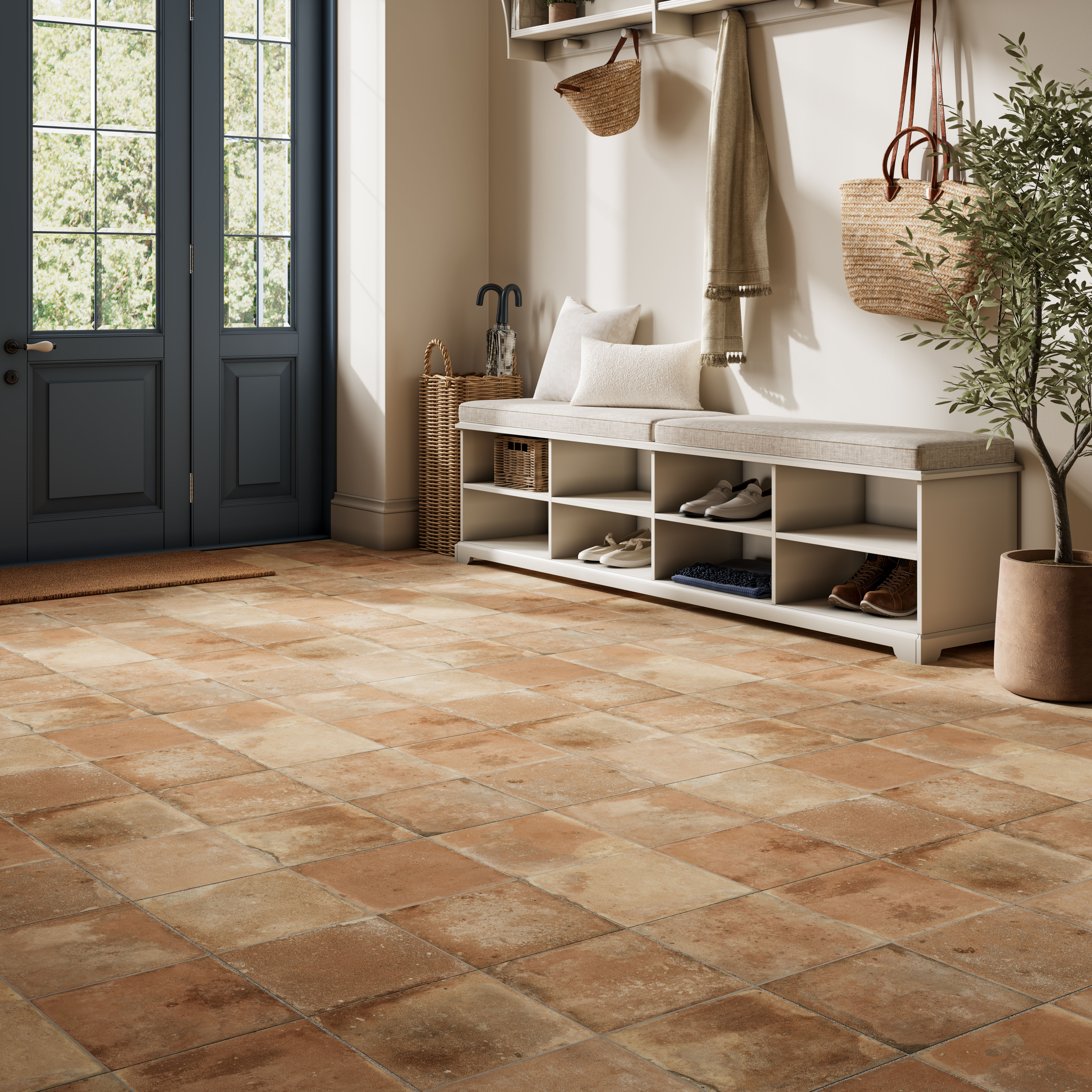 Wickes Boutique Zion Rustic Terracotta Matt Vitrified Ceramic Wall & Floor Tile - 450 x 450mm