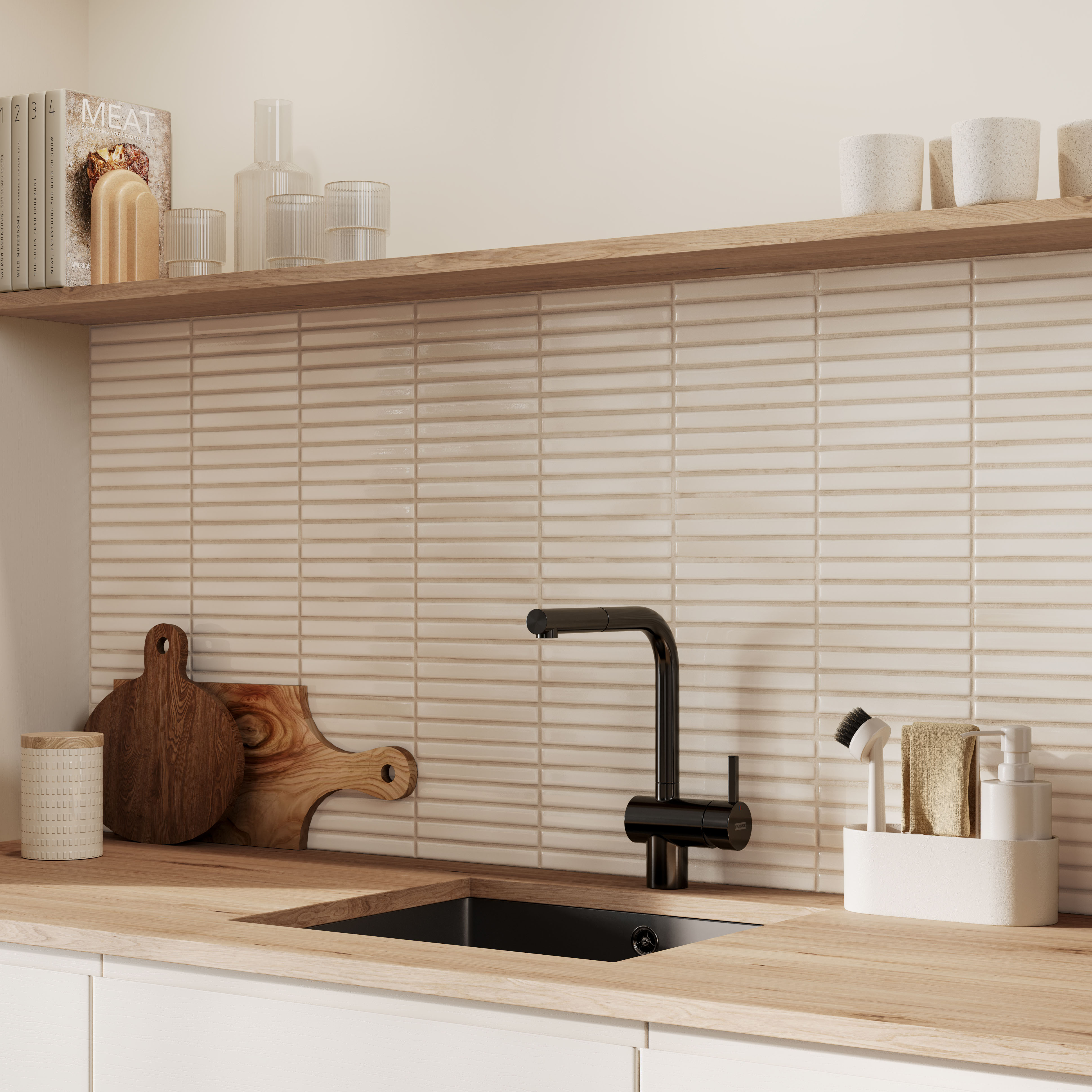 Wickes Boutique Mila Linear Pearl Gloss Ceramic Wall Tile - 350 x 350mm