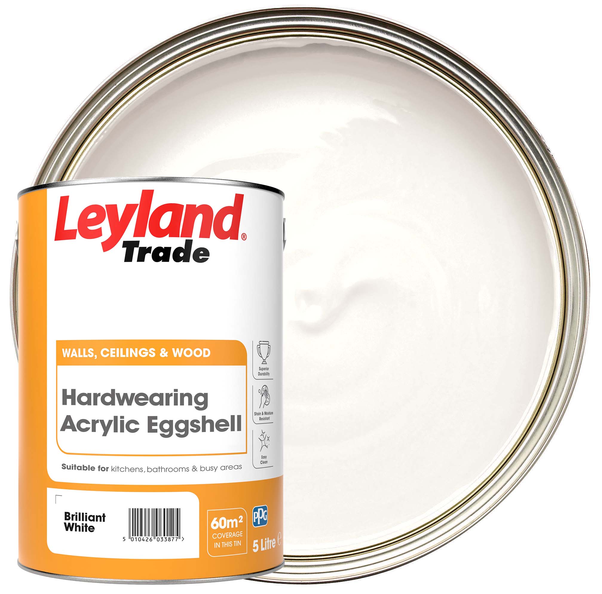 Leyland Trade Hardwearing Eggshell Paint - Brilliant White - 5L