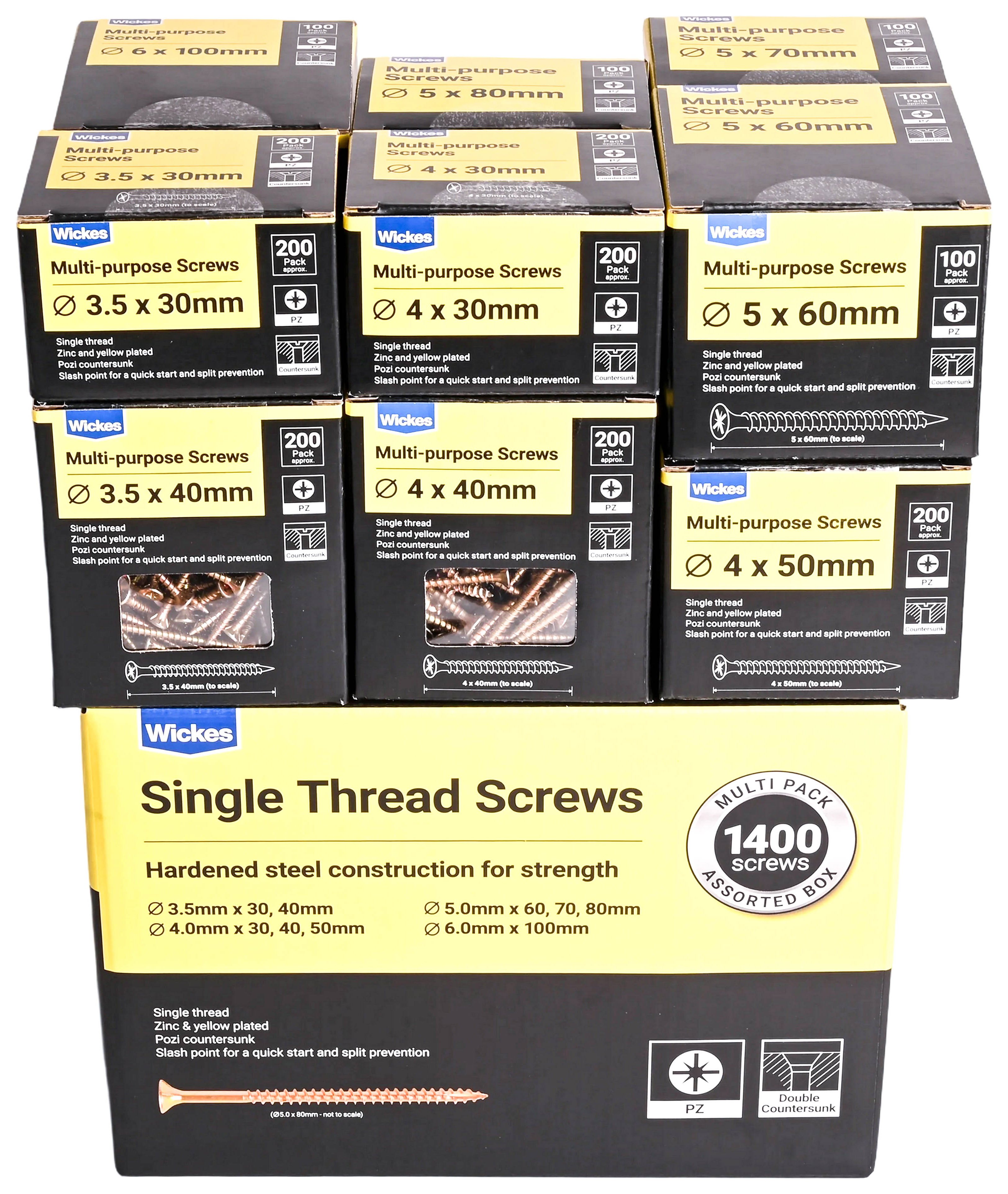 Wickes Trade Pack Zinc & Yellow Screw - Pack of 1400