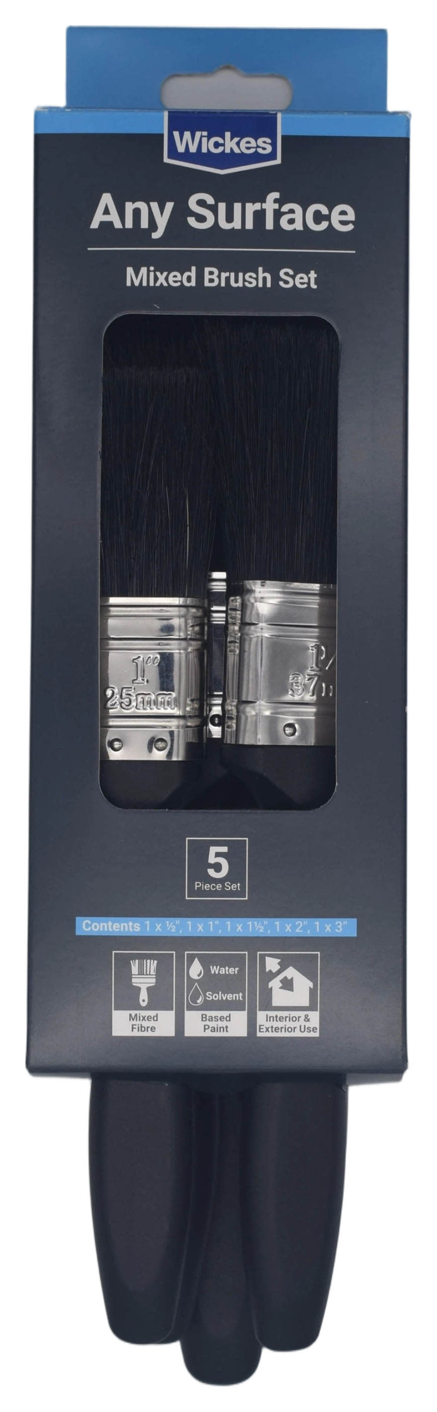 Wickes All Purpose Mixed Size Paint Brushes - 5 Pieces