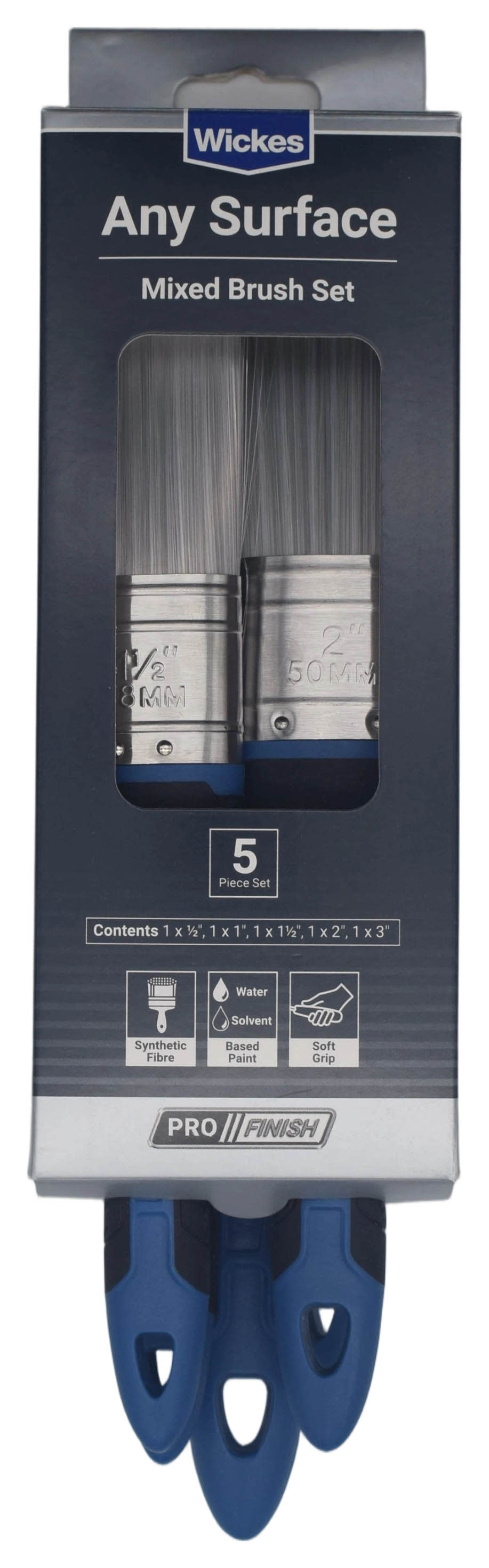 Wickes All Purpose Soft Grip Mixed Size Paint Brushes - Pack of 5
