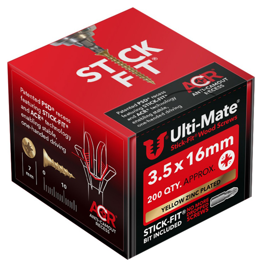 Ulti-Mate Stick-Fit Woodscrews - 3.5 x 16mm - Pack of 200