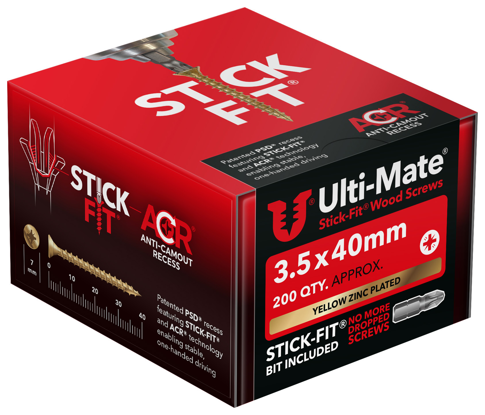 Ulti-Mate Stick-Fit Woodscrews - 3.5 x 40mm - Pack of 200