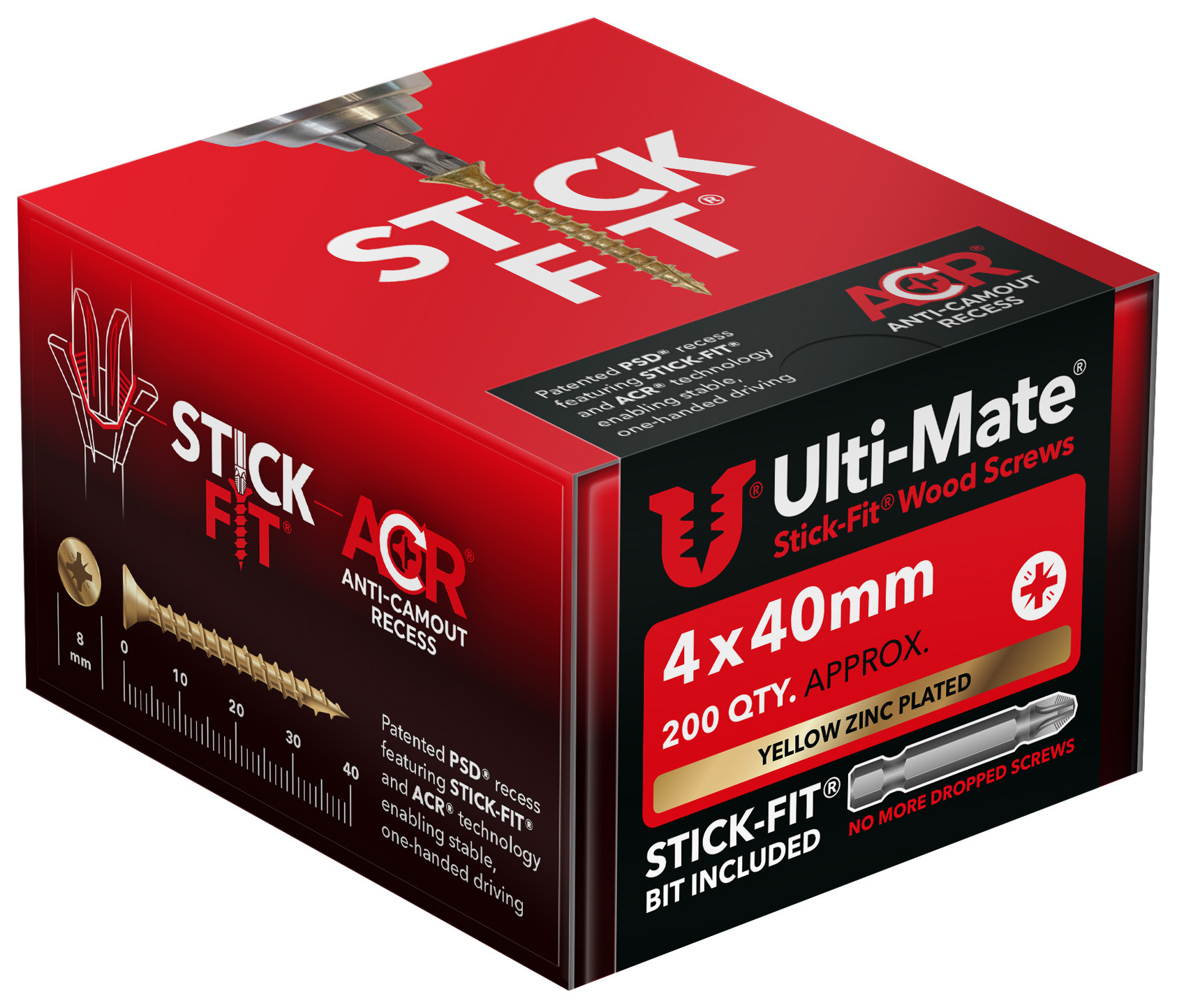 Ulti-Mate Stick-Fit Woodscrews - 4 x 40mm - Pack of 200