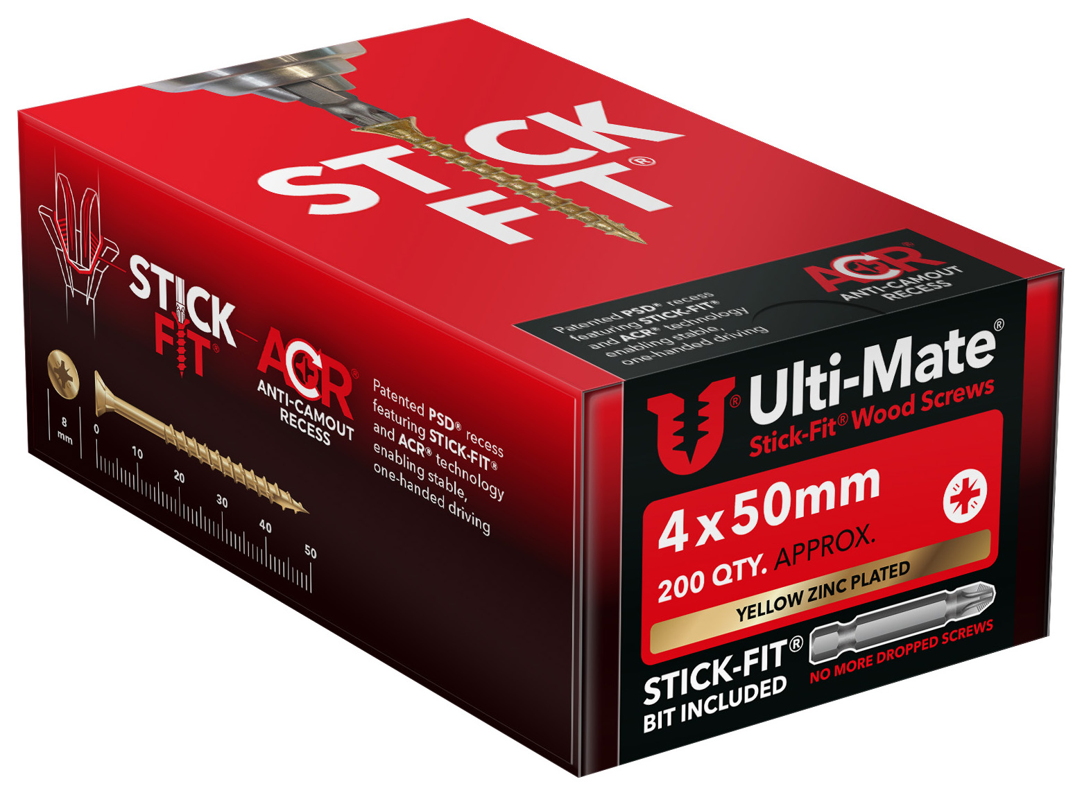 Ulti-Mate Stick-Fit Woodscrews - 4 x 50mm - Pack of 200