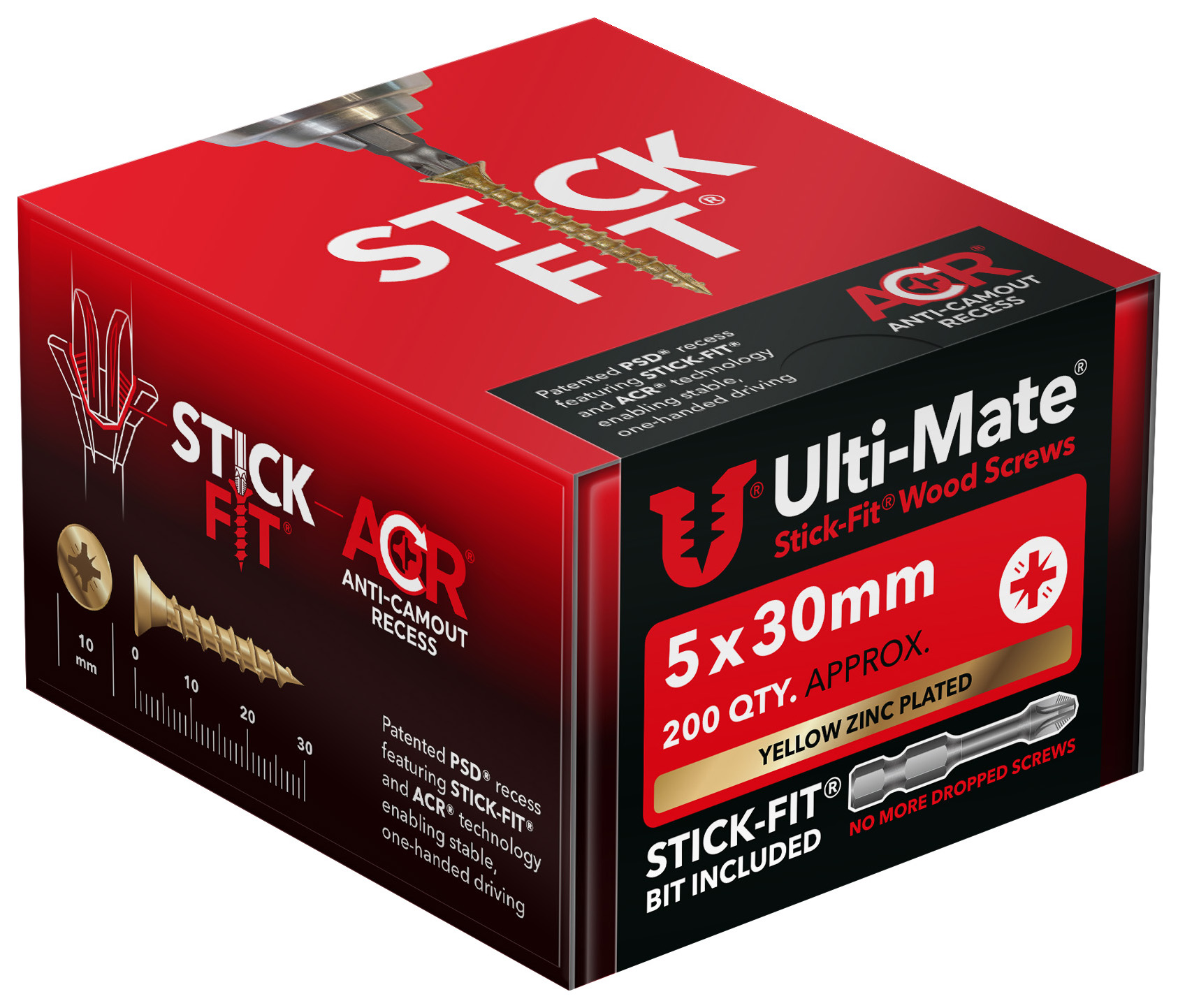 Ulti-Mate Stick-Fit Woodscrews - 5 x 30mm - Pack of 200