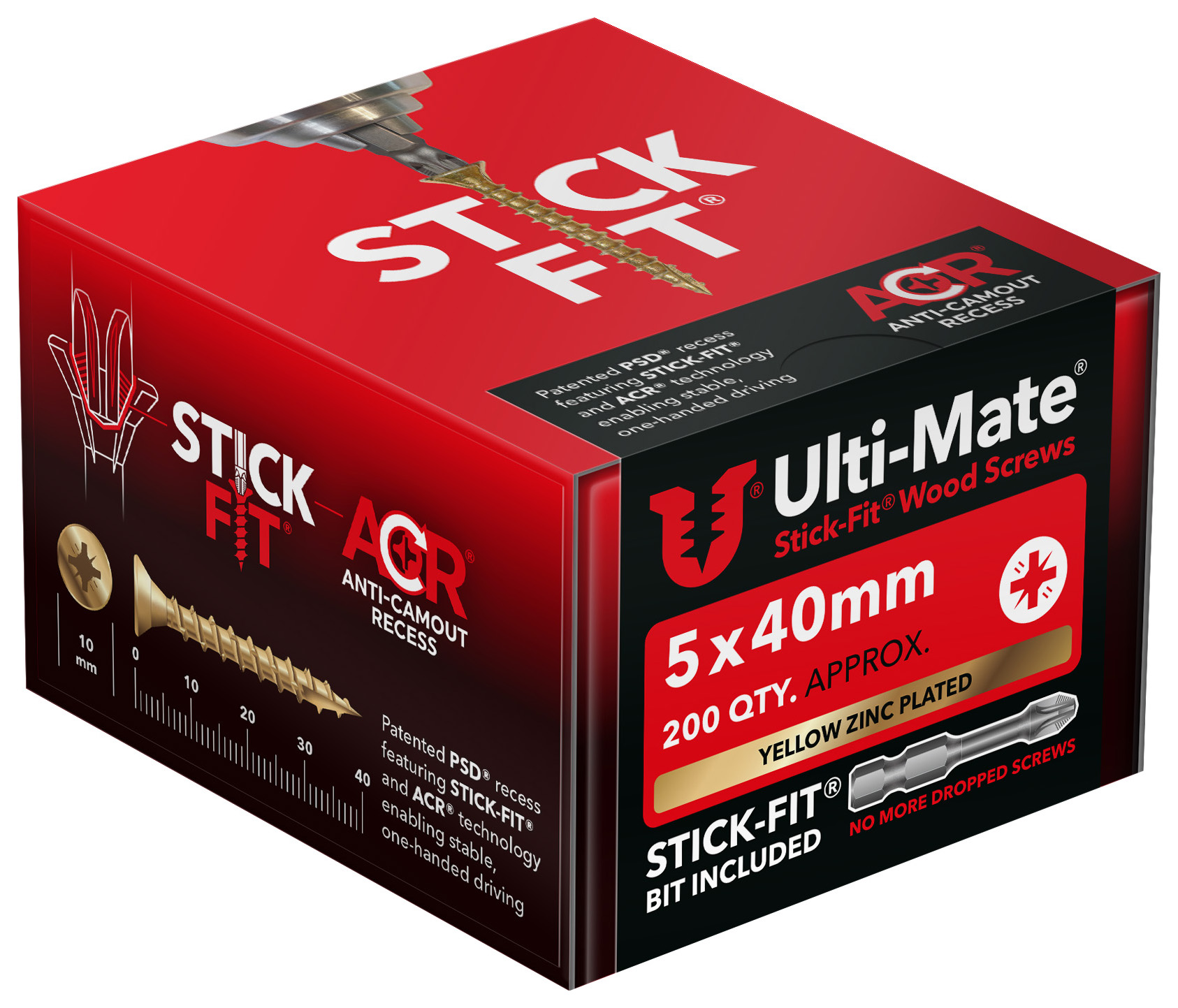 Ulti-Mate Stick-Fit Woodscrews - 5 x 40mm - Pack of 200