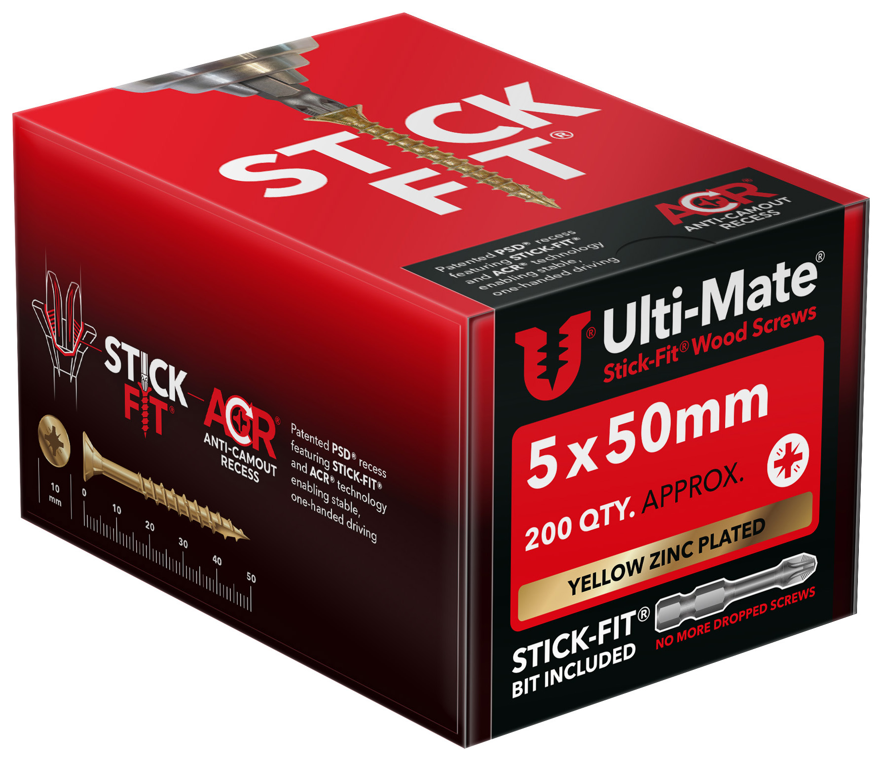 Ulti-Mate Stick-Fit Woodscrews - 5 x 50mm - Pack of 200