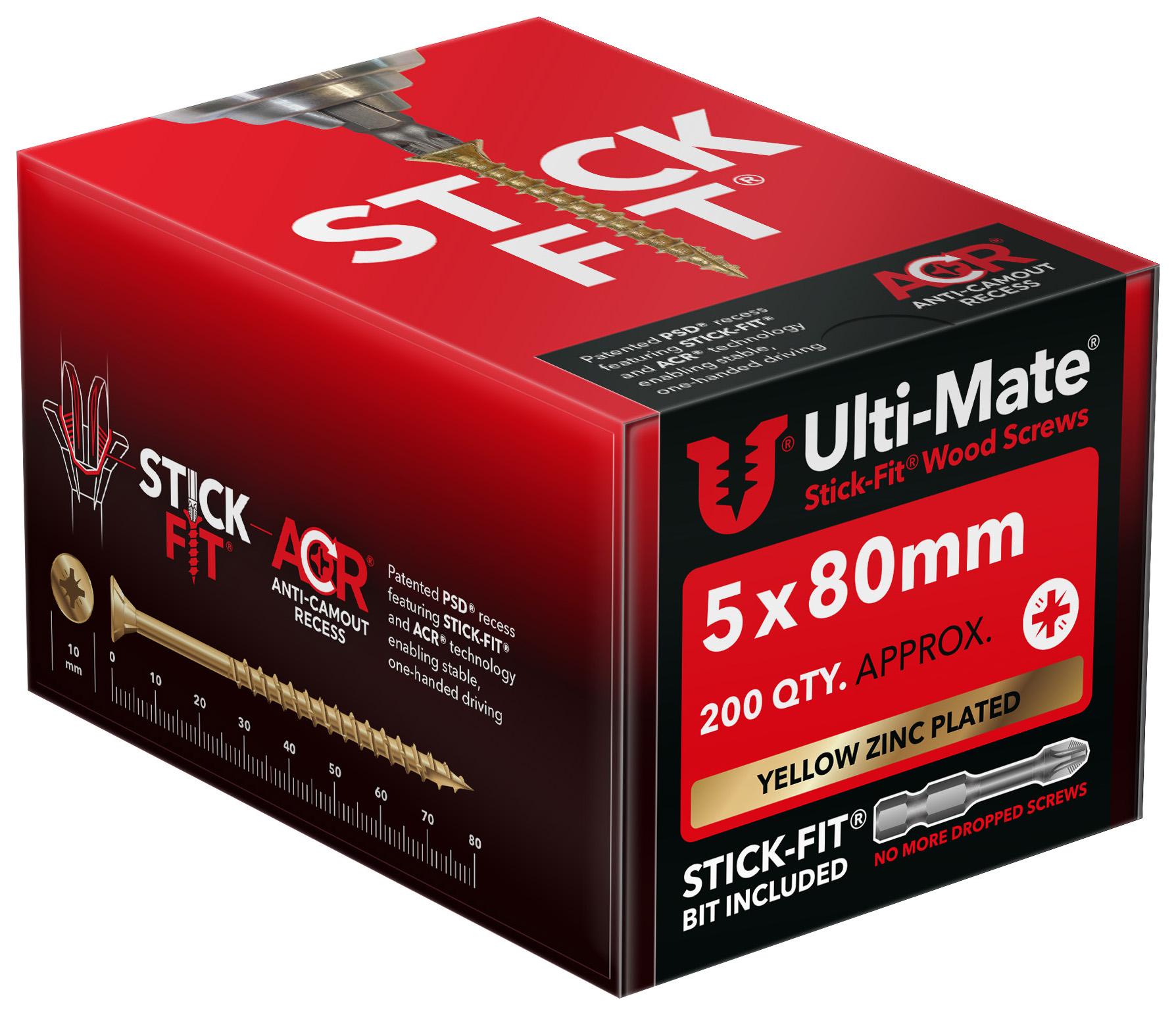 Ulti-Mate Stick-Fit Woodscrews - 5 x 80mm - Pack of 200