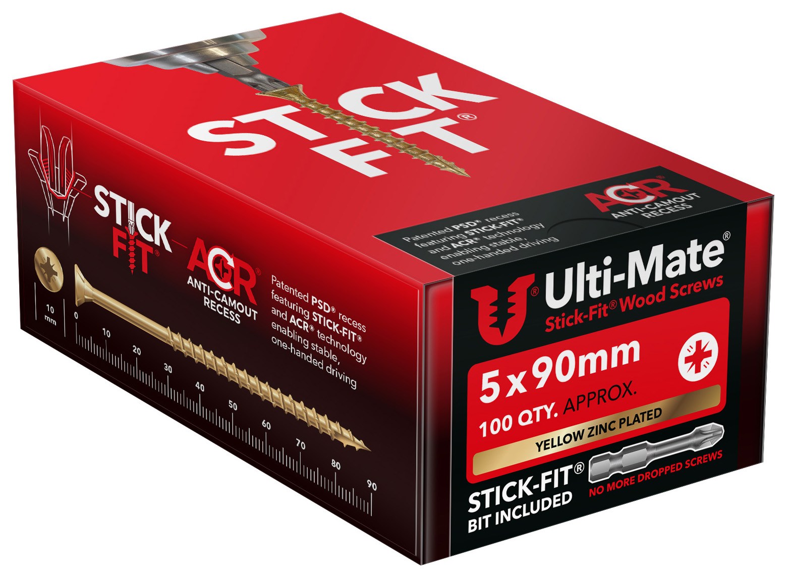 Ulti-Mate Stick-Fit Woodscrews - 5 x 90mm - Pack of 100