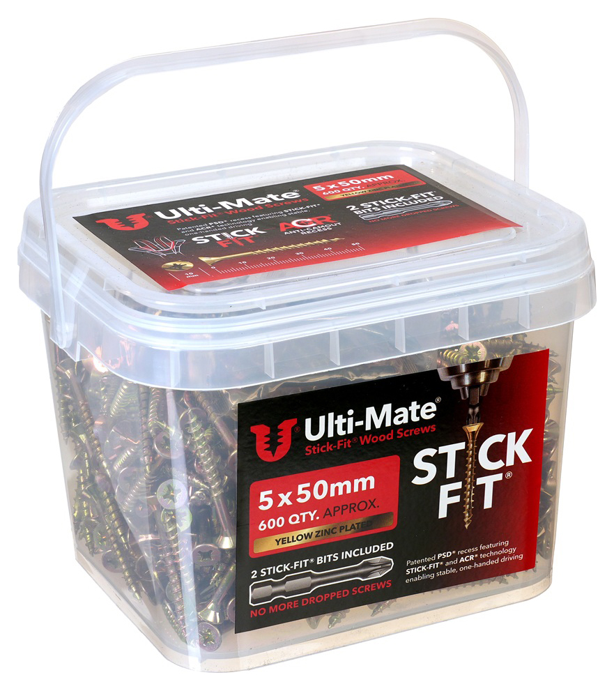 Ulti-Mate Stick-Fit Woodscrews Tub - 5 x 50mm - Pack of 600