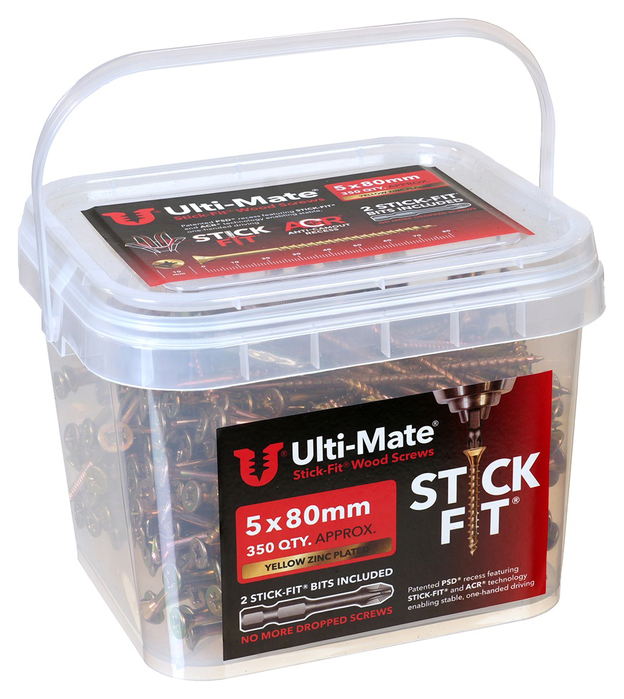 Ulti-Mate Stick-Fit Woodscrews Tub - 5 x 80mm - Pack of 350