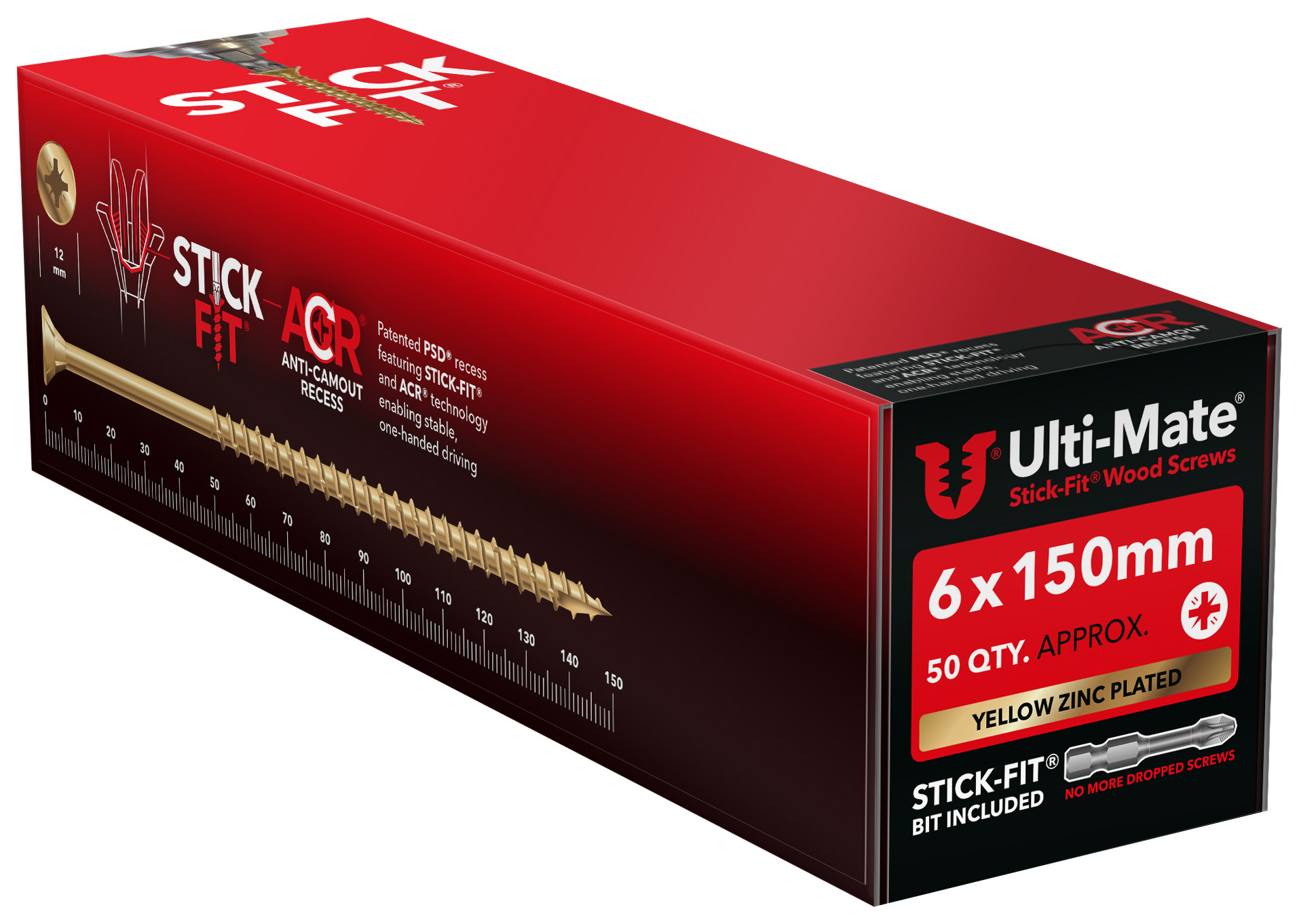 Ulti-Mate Stick-Fit Woodscrews - 6 x 150mm - Pack of 50