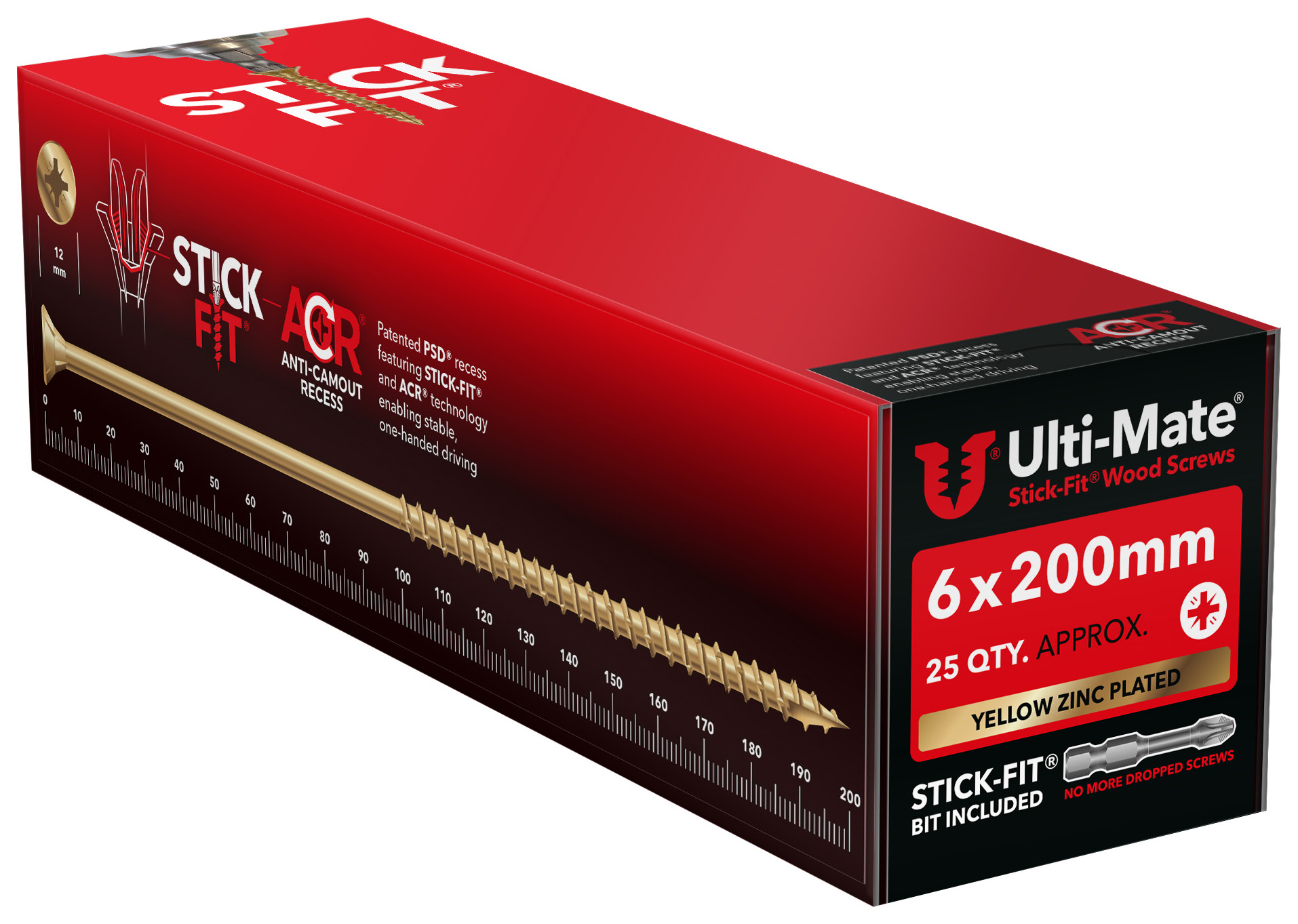 Ulti-Mate Stick-Fit Woodscrews - 6 x 200mm - Pack of 25