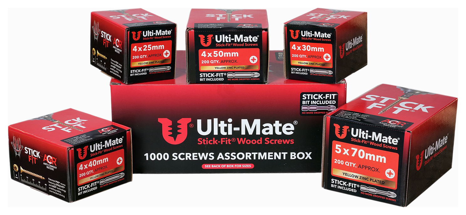 Ulti-Mate Wood Screws Zinc & Yellow Assortment - Pack of 1000