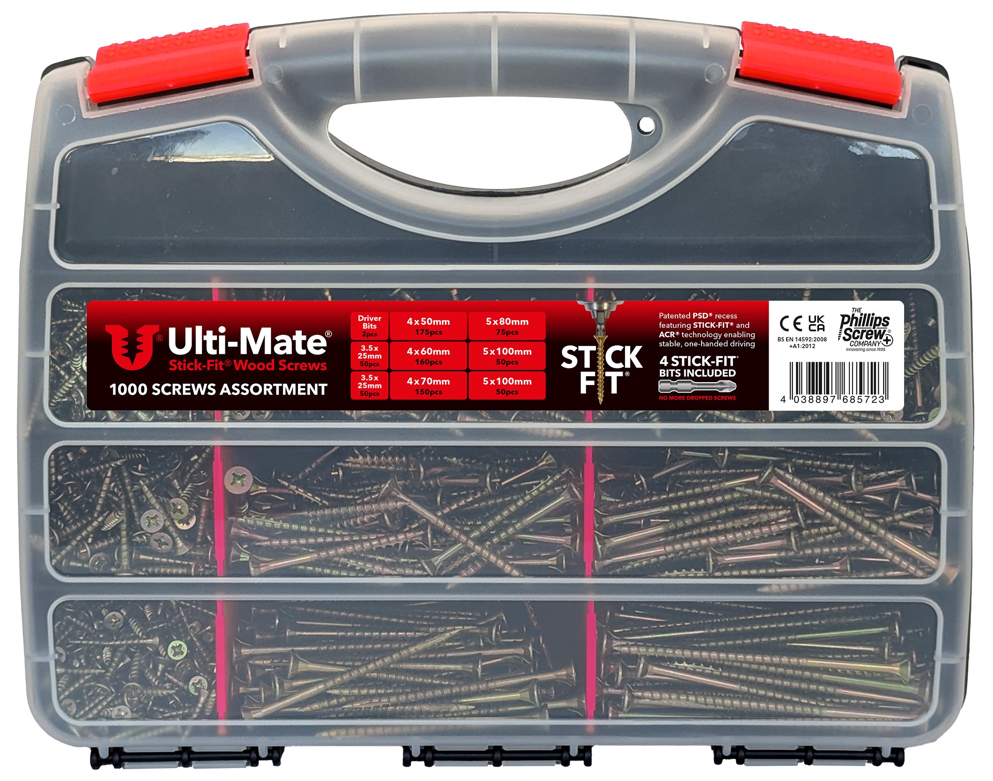 Ulti-Mate Wood Screws Zinc & Yellow Plastic Assortment Case - Pack of 1000