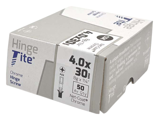 Hinge-Tite PZ Countersunk Chrome Hinge Screw - 4 x 30mm - Pack of 50