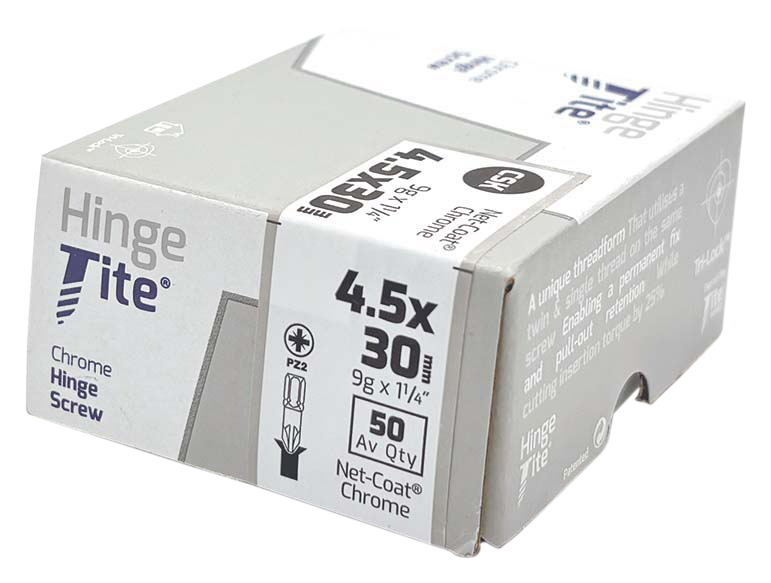 Hinge-Tite PZ Countersunk Chrome Hinge Screw - 4.5 x 30mm - Pack of 50