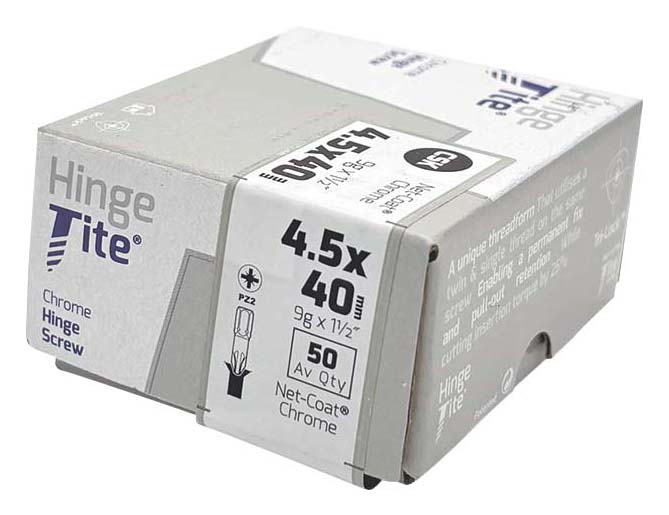 Hinge-Tite PZ Countersunk Chrome Hinge Screw - 4.5 x 40mm - Pack of 50