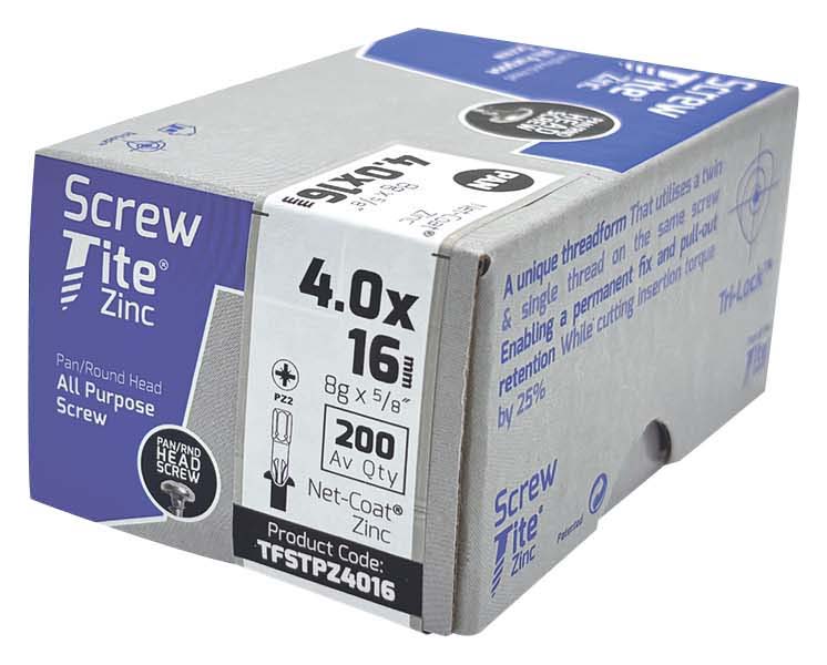 Screw-Tite PZ Pan Zinc Multi-Purpose Screw - 4 x 16mm - Pack of 200