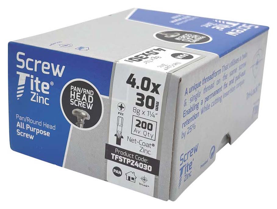 Screw-Tite PZ Pan Zinc Multi-Purpose Screw - 4 x 30mm - Pack of 200