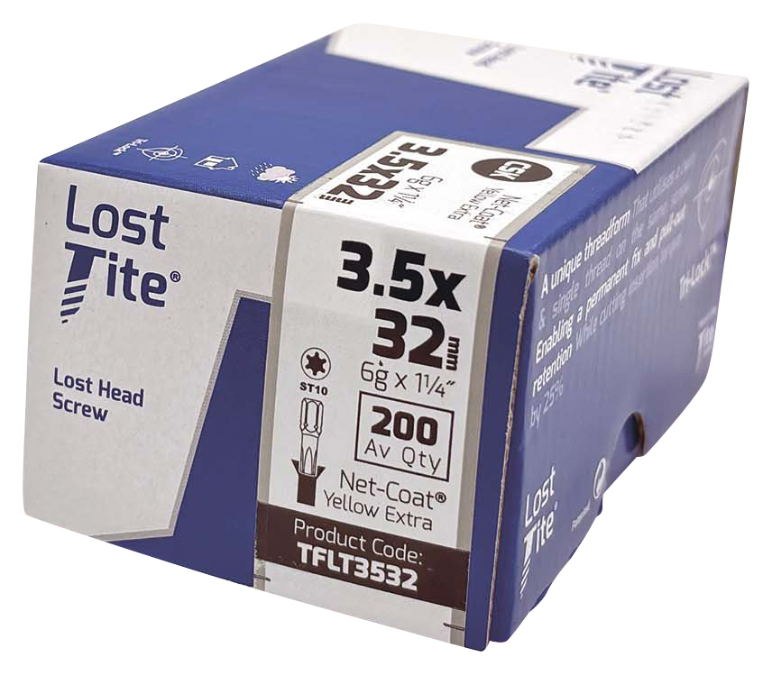 Lost-Tite TX Countersunk Yellow Hidden Screw - 3.5 x 32mm - Pack of 200