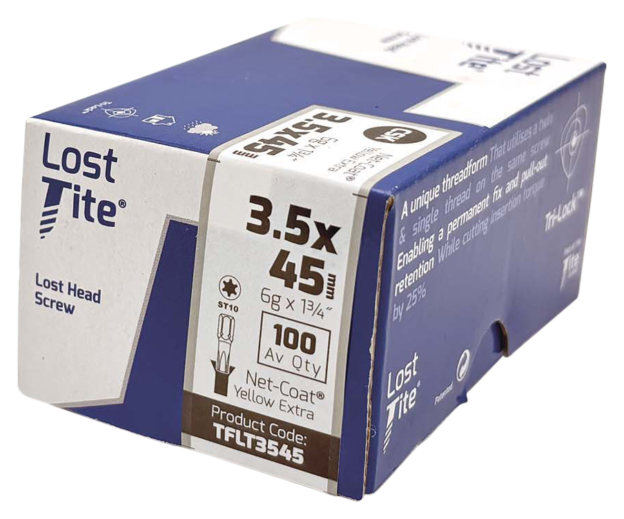 Lost-Tite TX Countersunk Yellow Hidden Screw - 3.5 x 45mm - Pack of 100