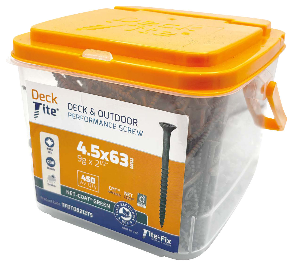 Deck-Tite PZ Countersunk Green Net-Coat Deck Screw Tub - 4.5 x 63mm - Pack of 450