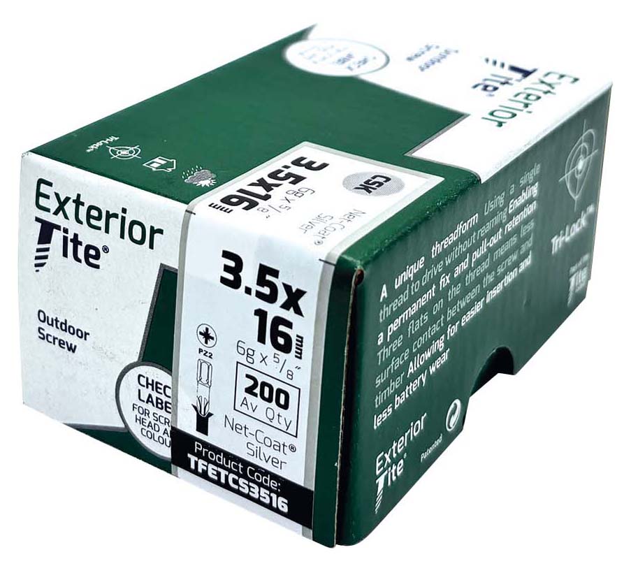 Exterior-Tite PZ Countersunk Silver Net-Coat Outdoor Screw - 3.5 x 16mm - Pack of 200