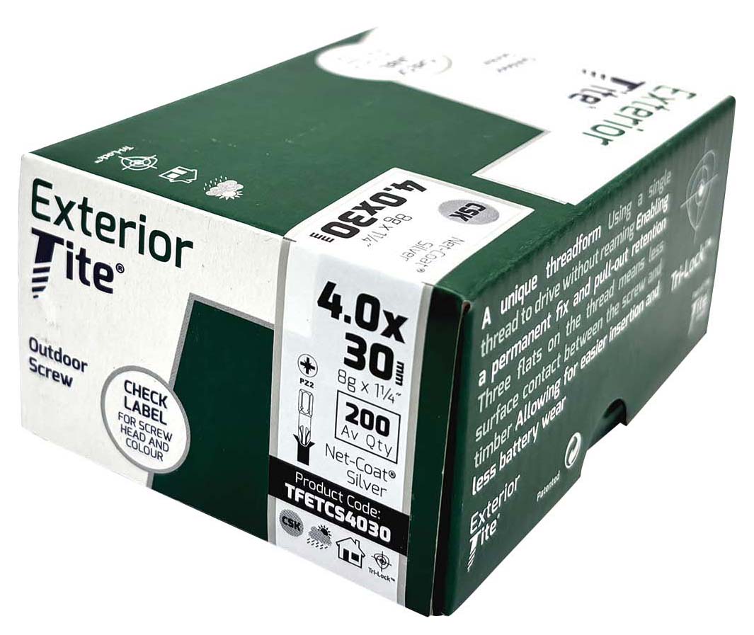 Exterior-Tite PZ Countersunk Silver Net-Coat Outdoor Screw - 4 x 30mm - Pack of 200