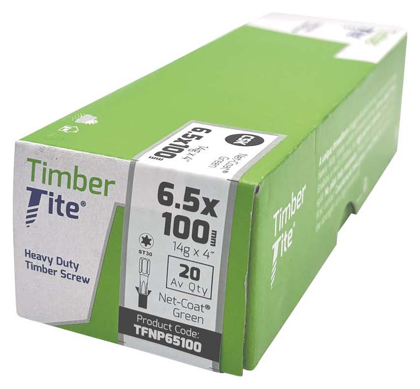 Timber-Tite TX Countersunk Green Net-Coat Joist Screw - 6.5 x 100mm - Pack of 20