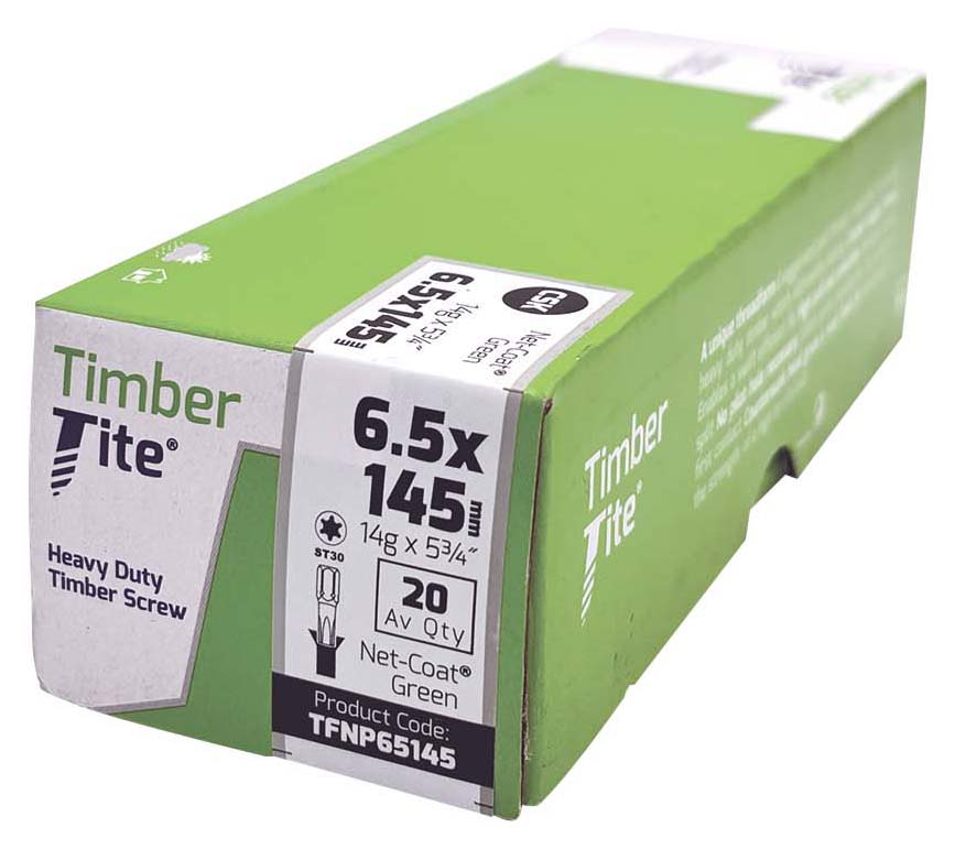 Timber-Tite TX Countersunk Green Net-Coat Joist Screw - 6.5 x 145mm - Pack of 20