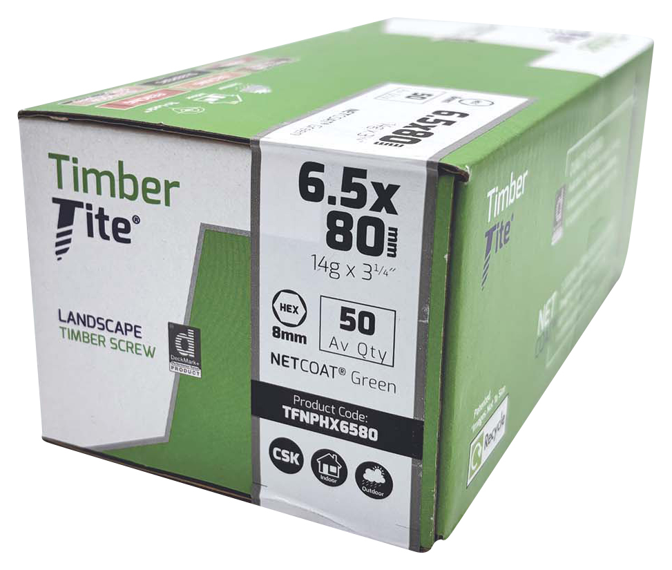 Timber-Tite Hex Flange Green Net-Coat Joist Screw - 6.5 x 80mm - Pack of 50
