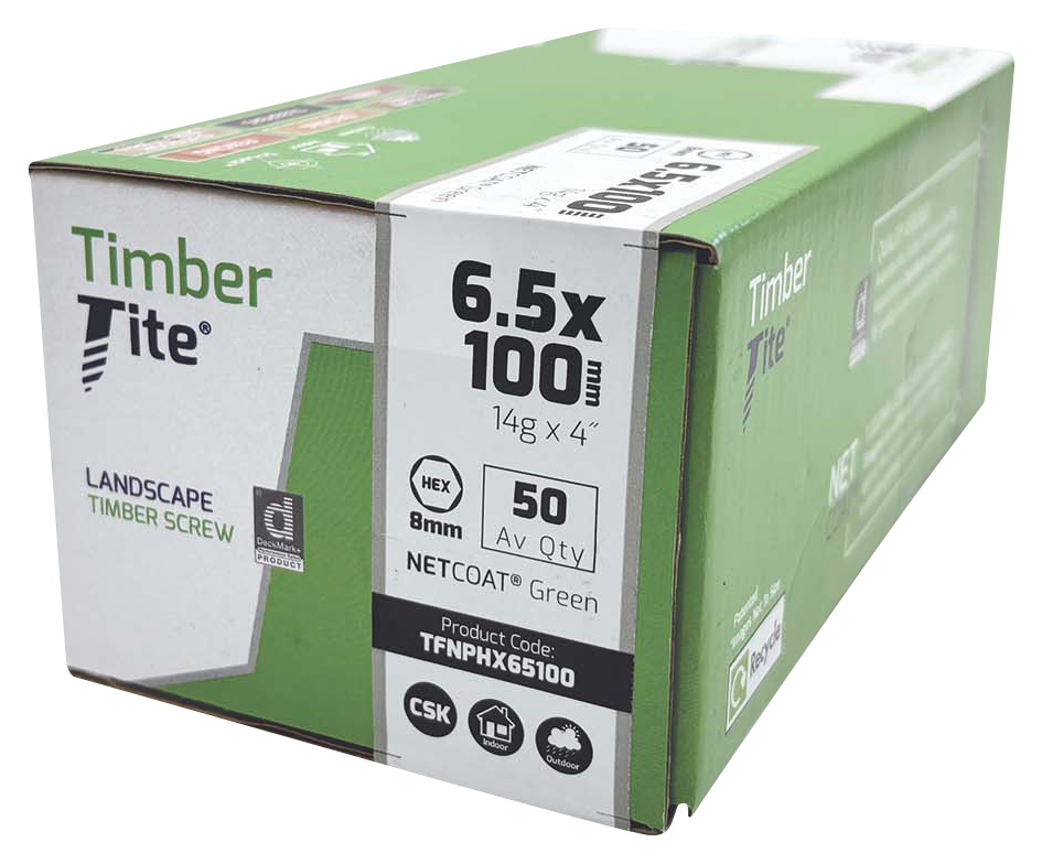 Timber-Tite Hex Flange Green Net-Coat Joist Screw - 6.5 x 100mm - Pack of 50