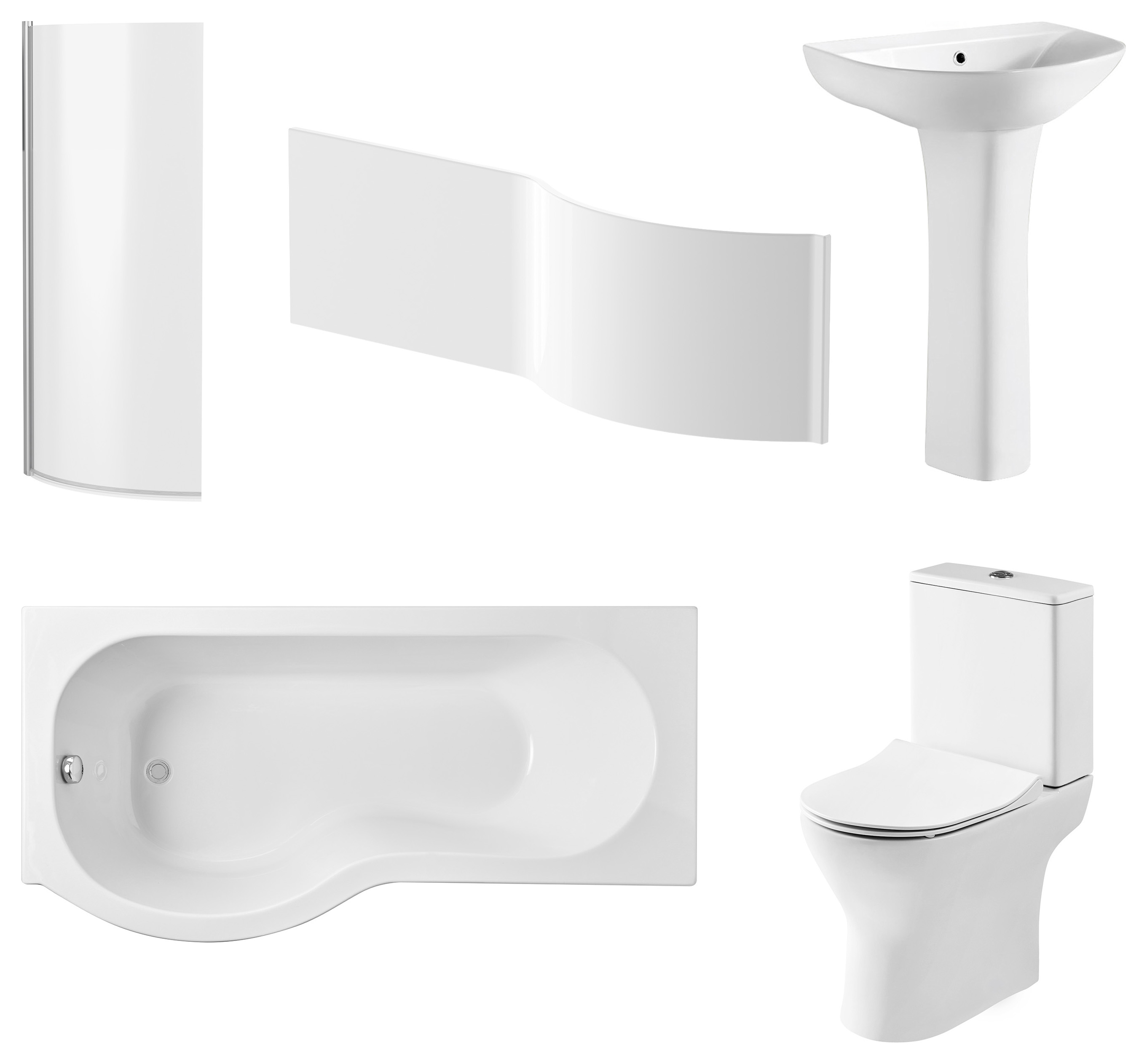 Balterley 1700mm P Shaped Shower Bath Bundle - Quinn Ceramics - Left or Right